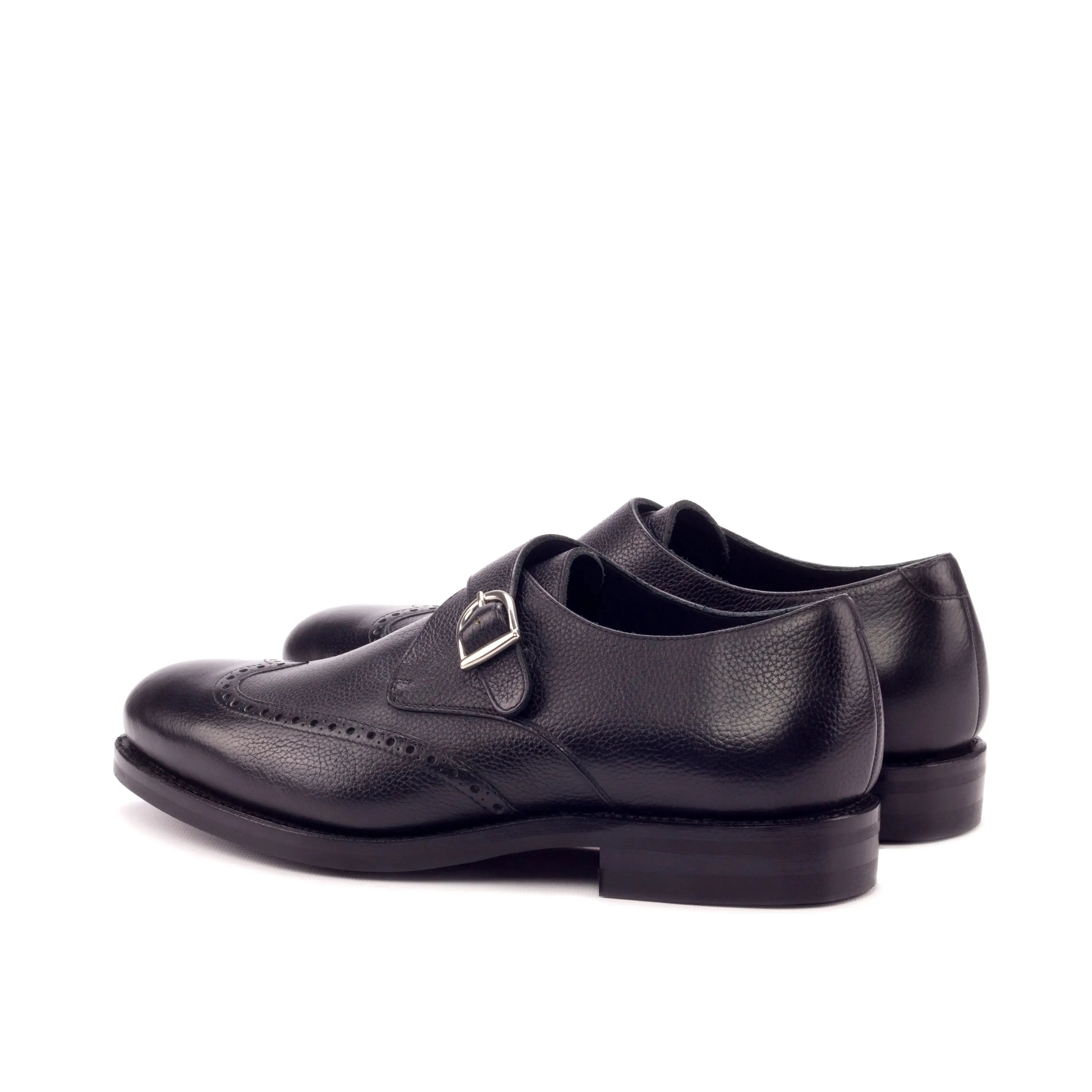 DapperFam Brenno in Black Men's Italian Full Grain Leather Single Monk