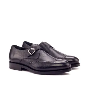 DapperFam Brenno in Black Men's Italian Full Grain Leather Single Monk