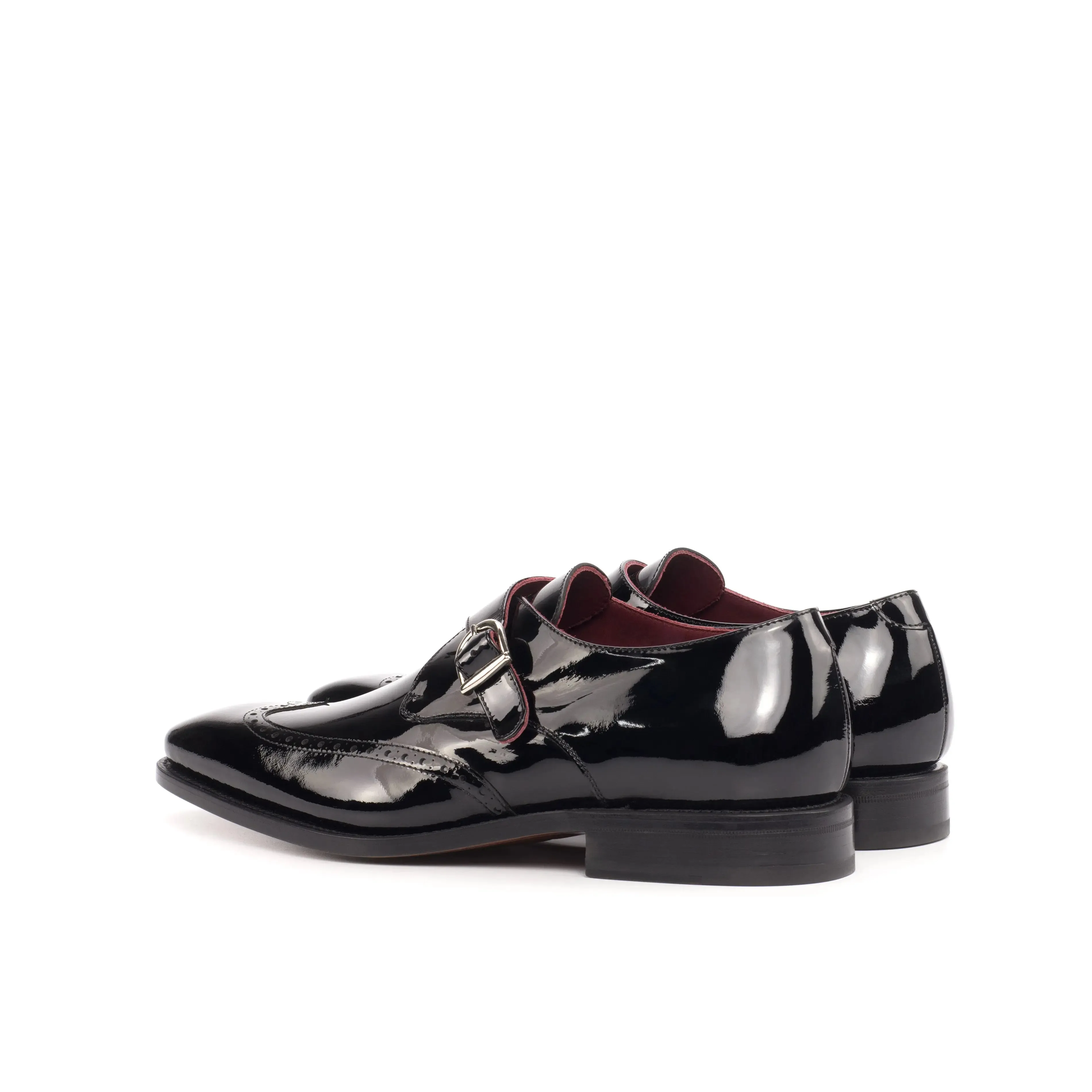 DapperFam Brenno in Black Men's Italian Patent Leather Single Monk