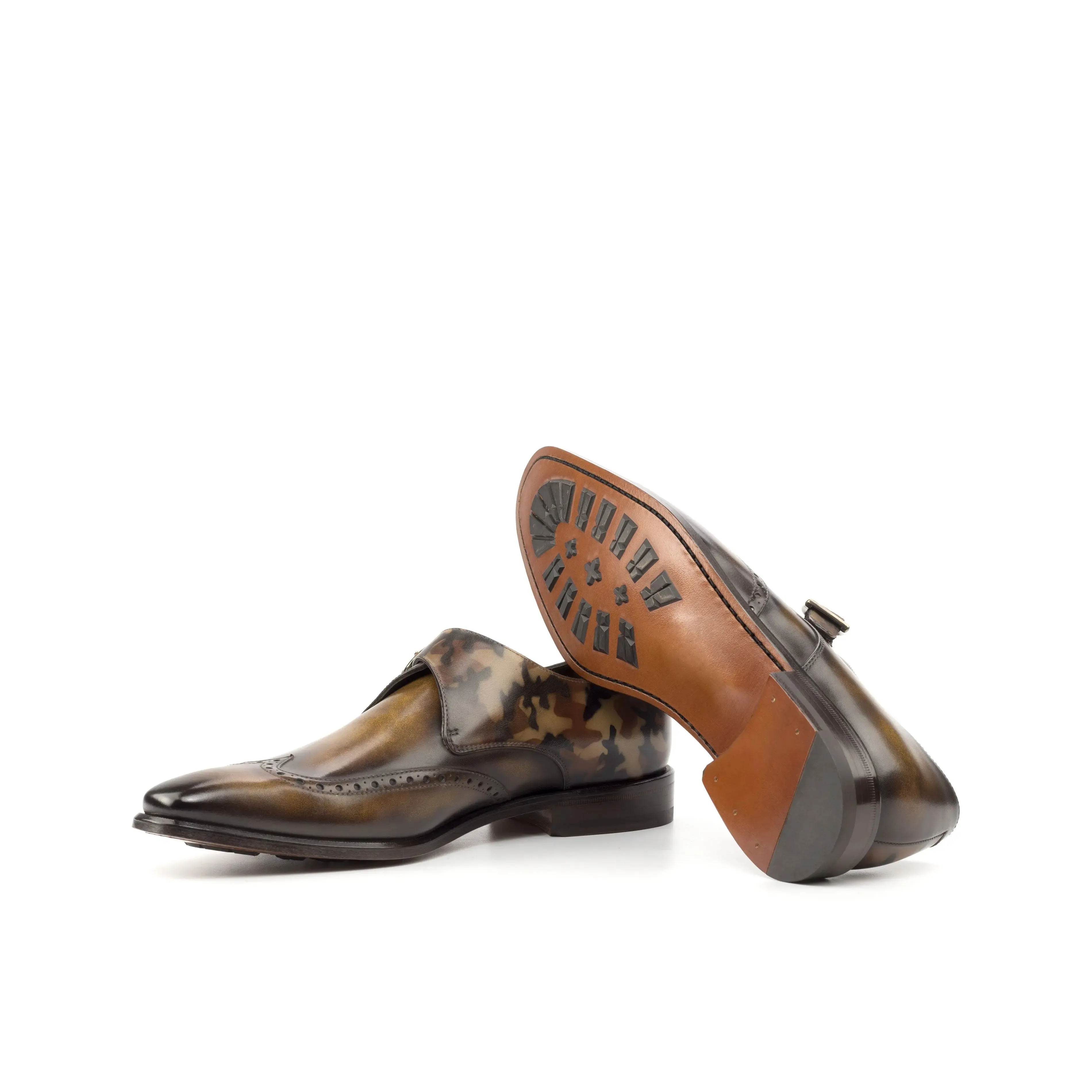 DapperFam Brenno in Brown / Tobacco Men's Hand-Painted Patina Single Monk