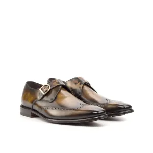 DapperFam Brenno in Brown / Tobacco Men's Hand-Painted Patina Single Monk