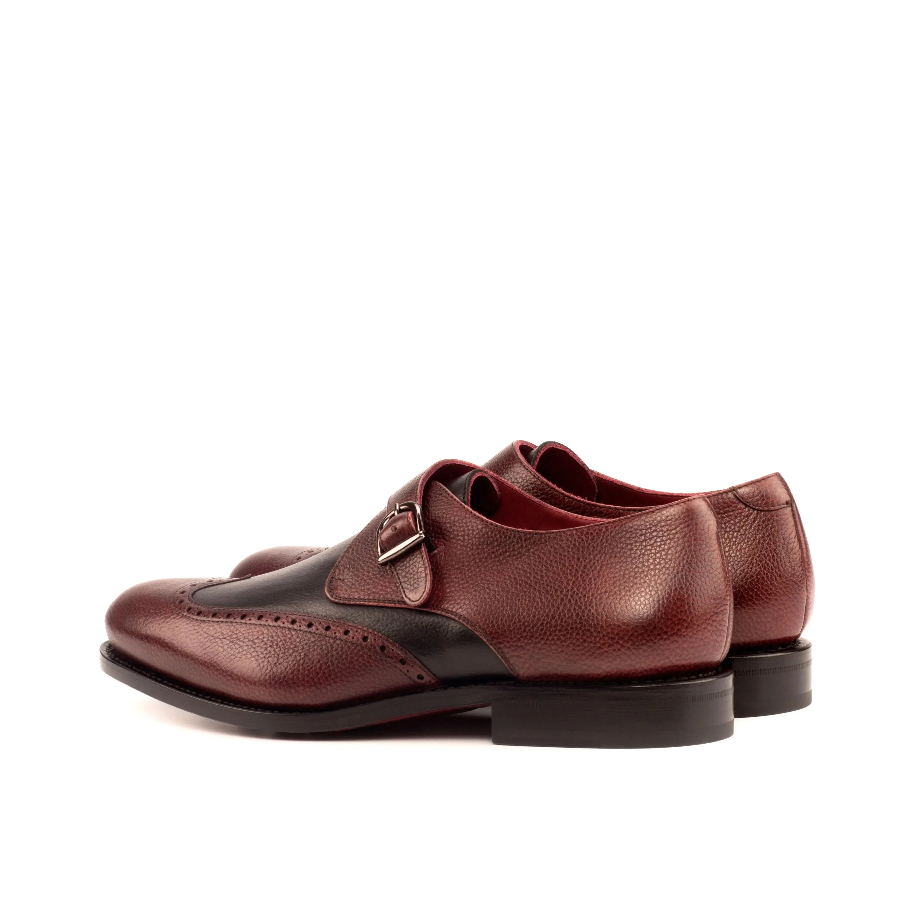 DapperFam Brenno in Burgundy / Black Men's Italian Full Grain Leather Single Monk