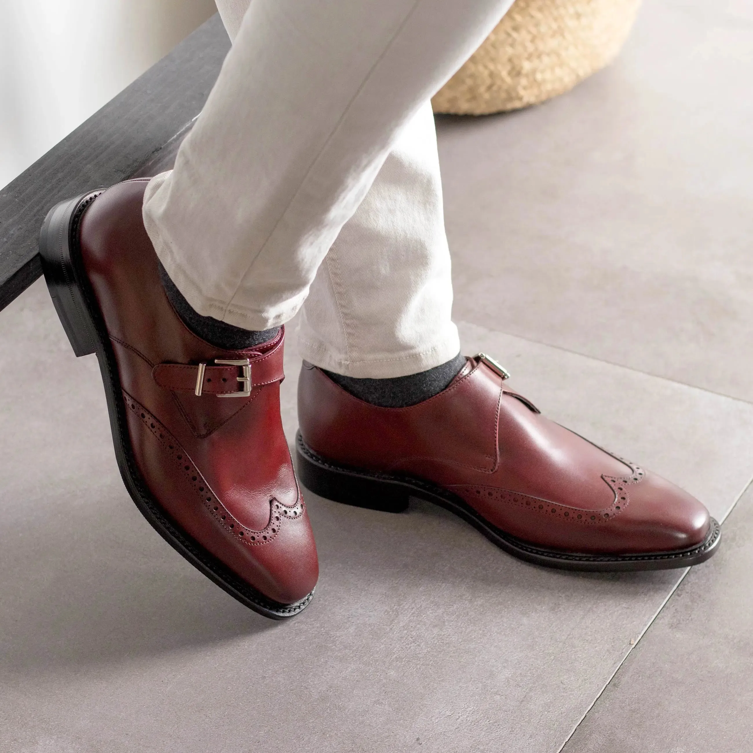 DapperFam Brenno in Burgundy Men's Italian Leather Single Monk