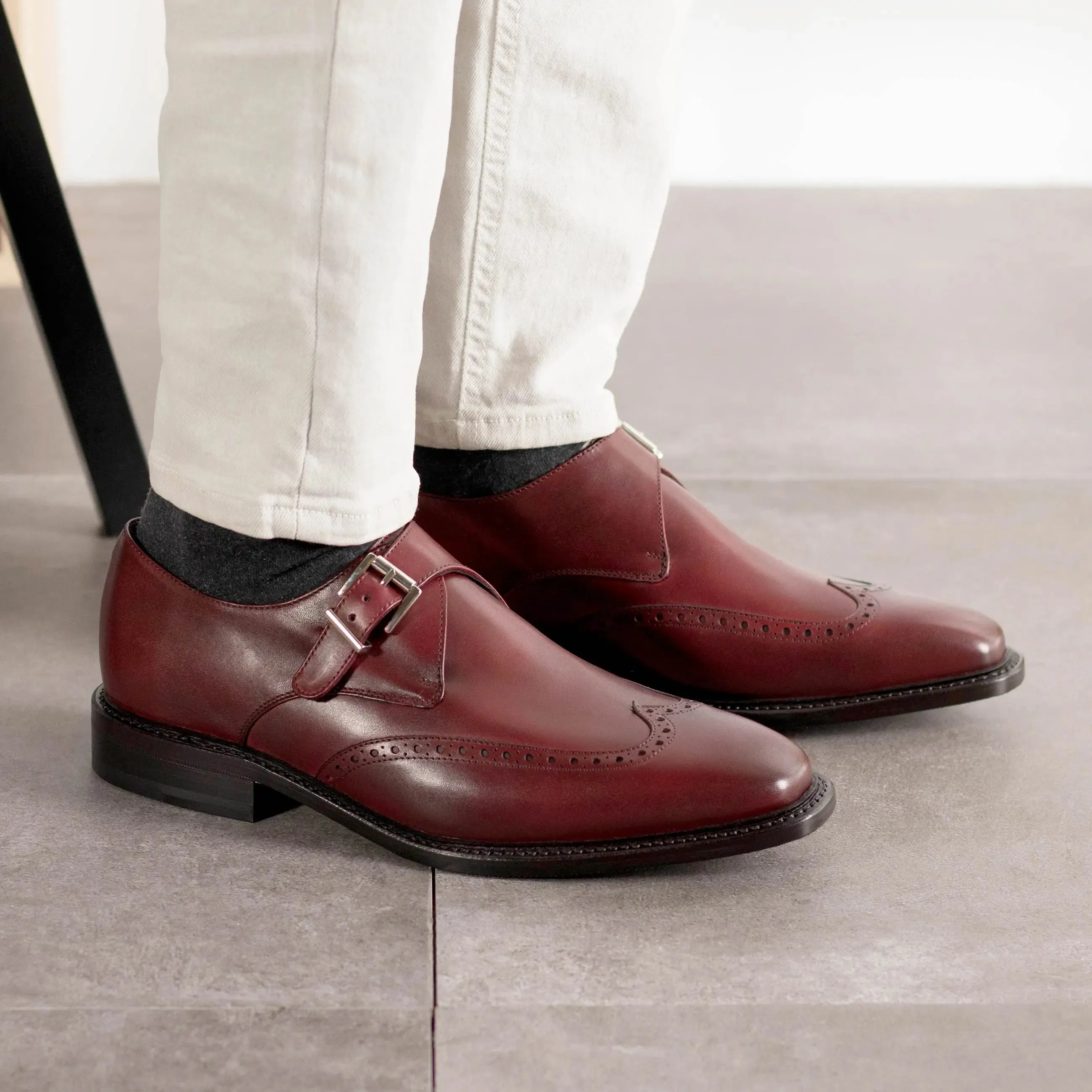 DapperFam Brenno in Burgundy Men's Italian Leather Single Monk