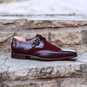 DapperFam Brenno in Burgundy Men's Lux Suede & Italian Leather Single Monk