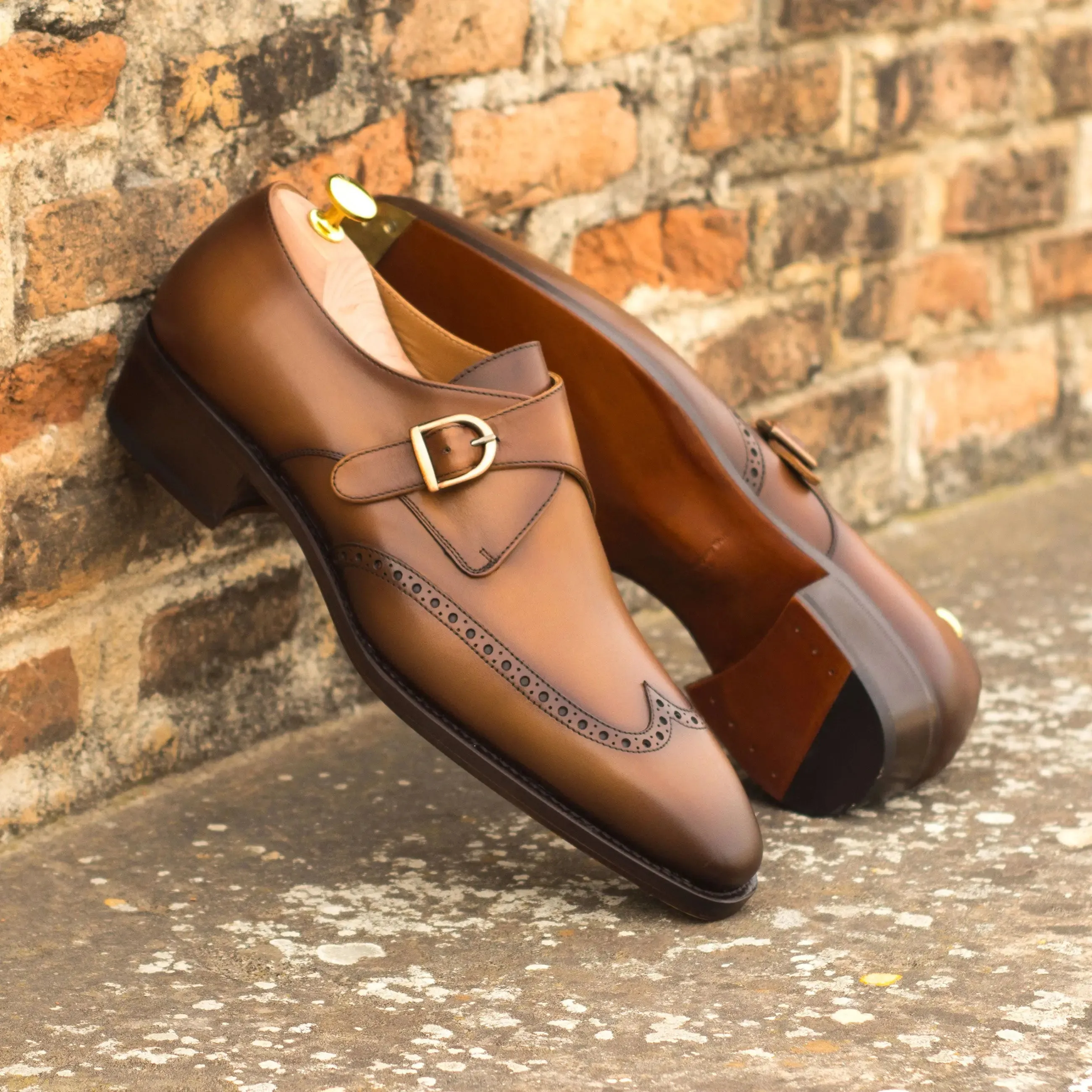 DapperFam Brenno in Cognac Men's Italian Leather Single Monk