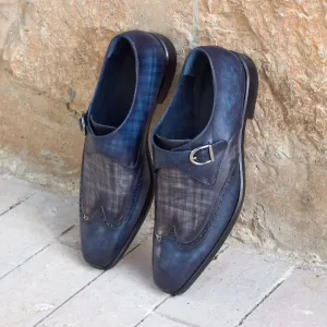 DapperFam Brenno in Denim / Grey Men's Hand-Painted Patina Single Monk