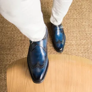 DapperFam Brenno in Denim Men's Hand-Painted Patina Single Monk