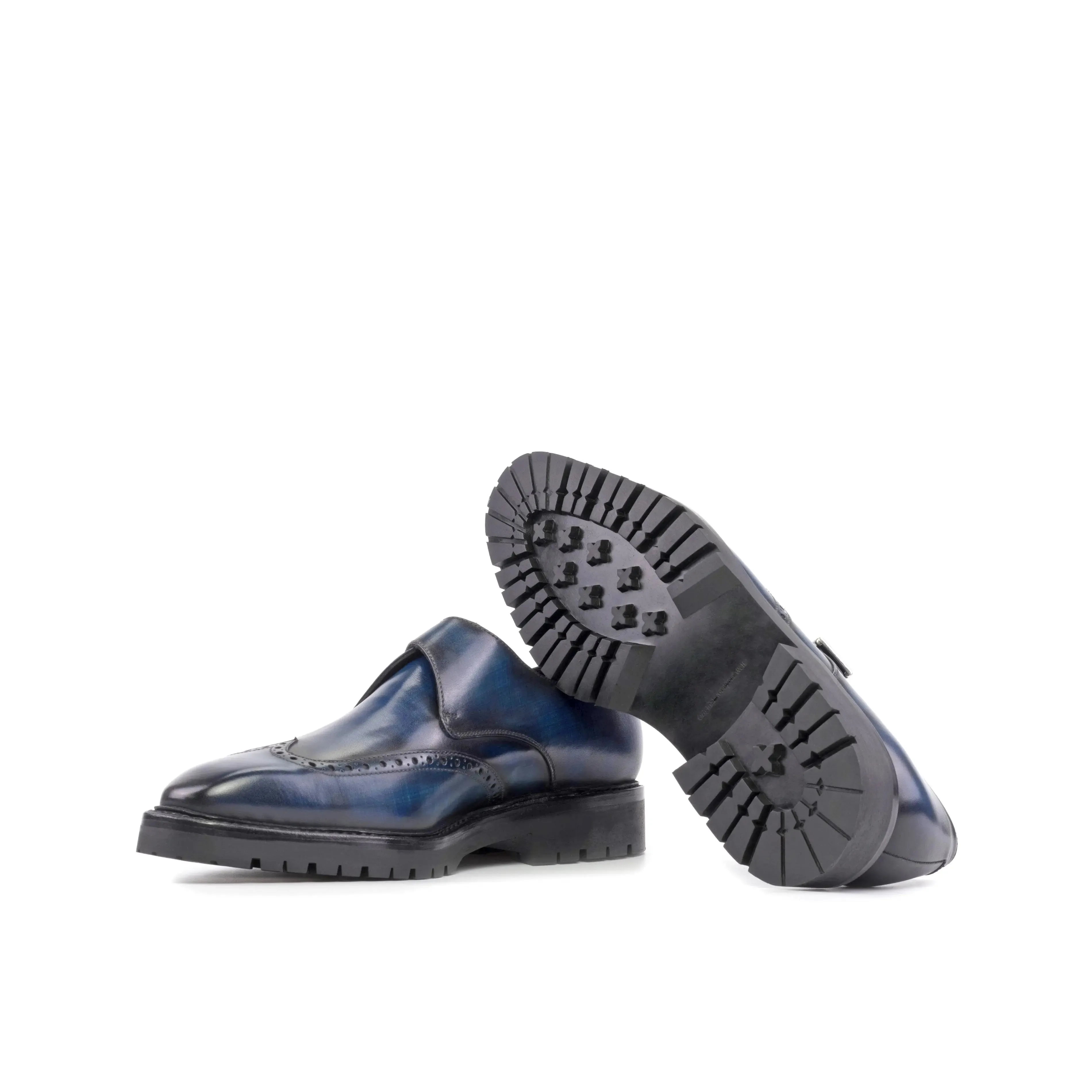 DapperFam Brenno in Denim Men's Hand-Painted Patina Single Monk