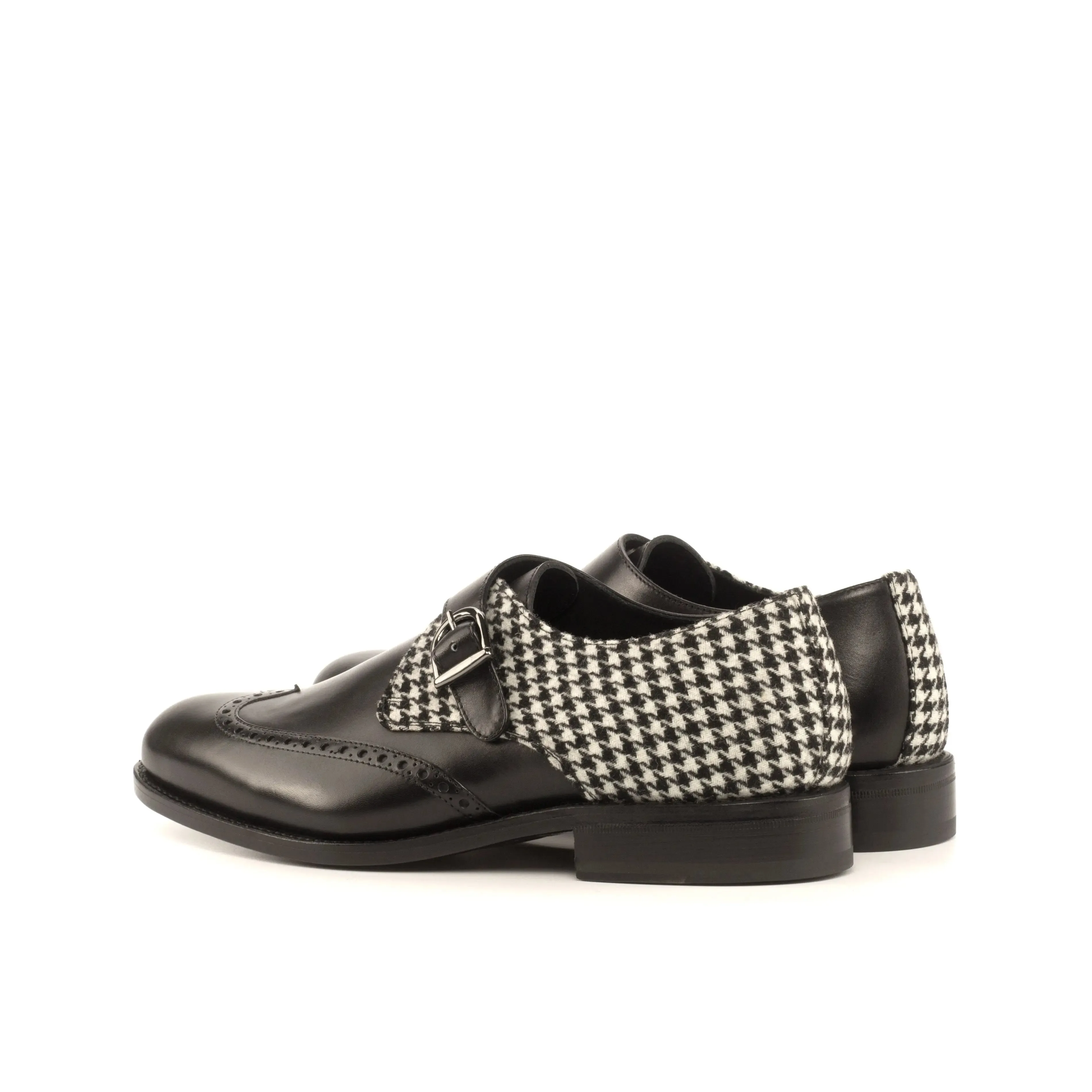 DapperFam Brenno in Houndstooth / Black Men's Sartorial & Italian Leather Single Monk