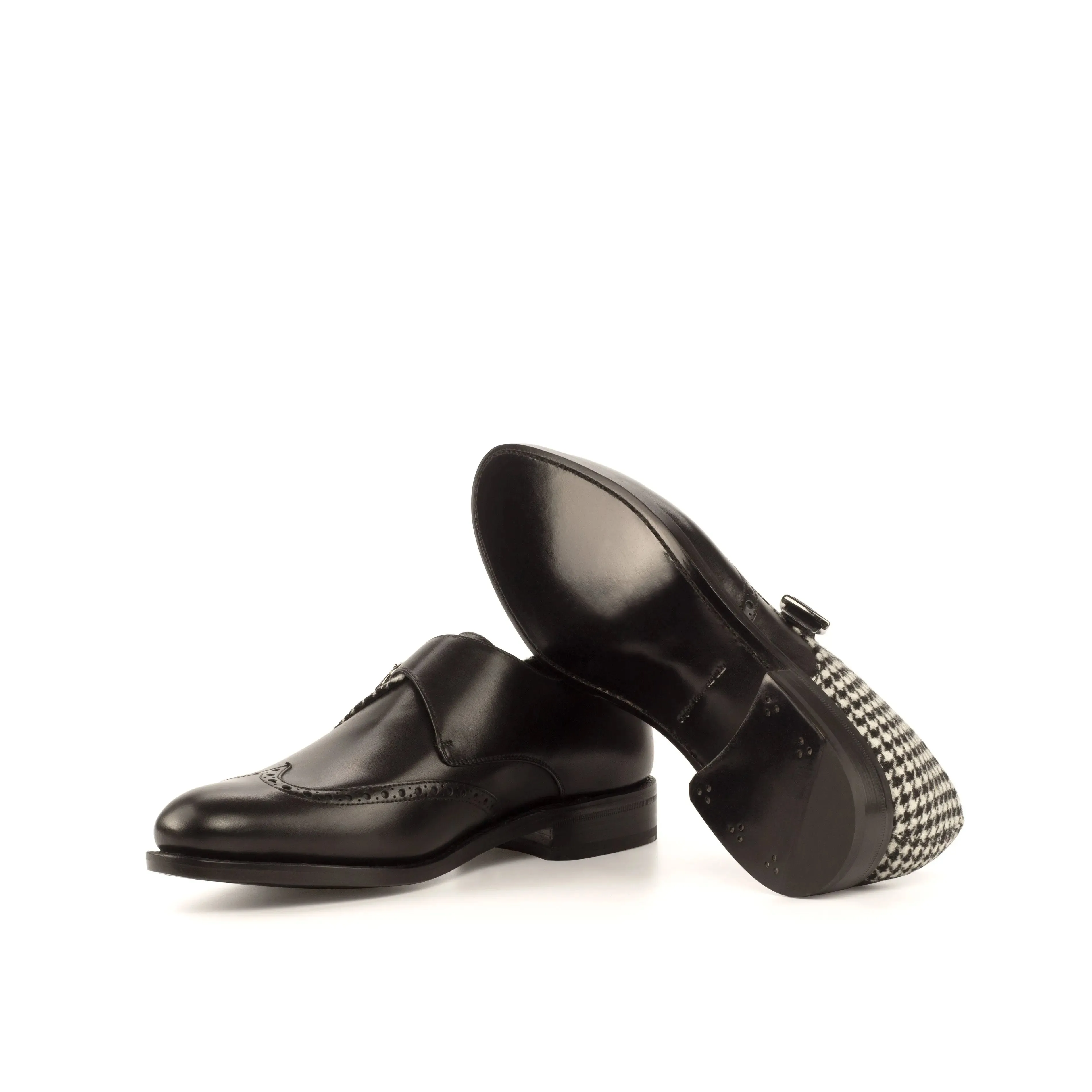 DapperFam Brenno in Houndstooth / Black Men's Sartorial & Italian Leather Single Monk