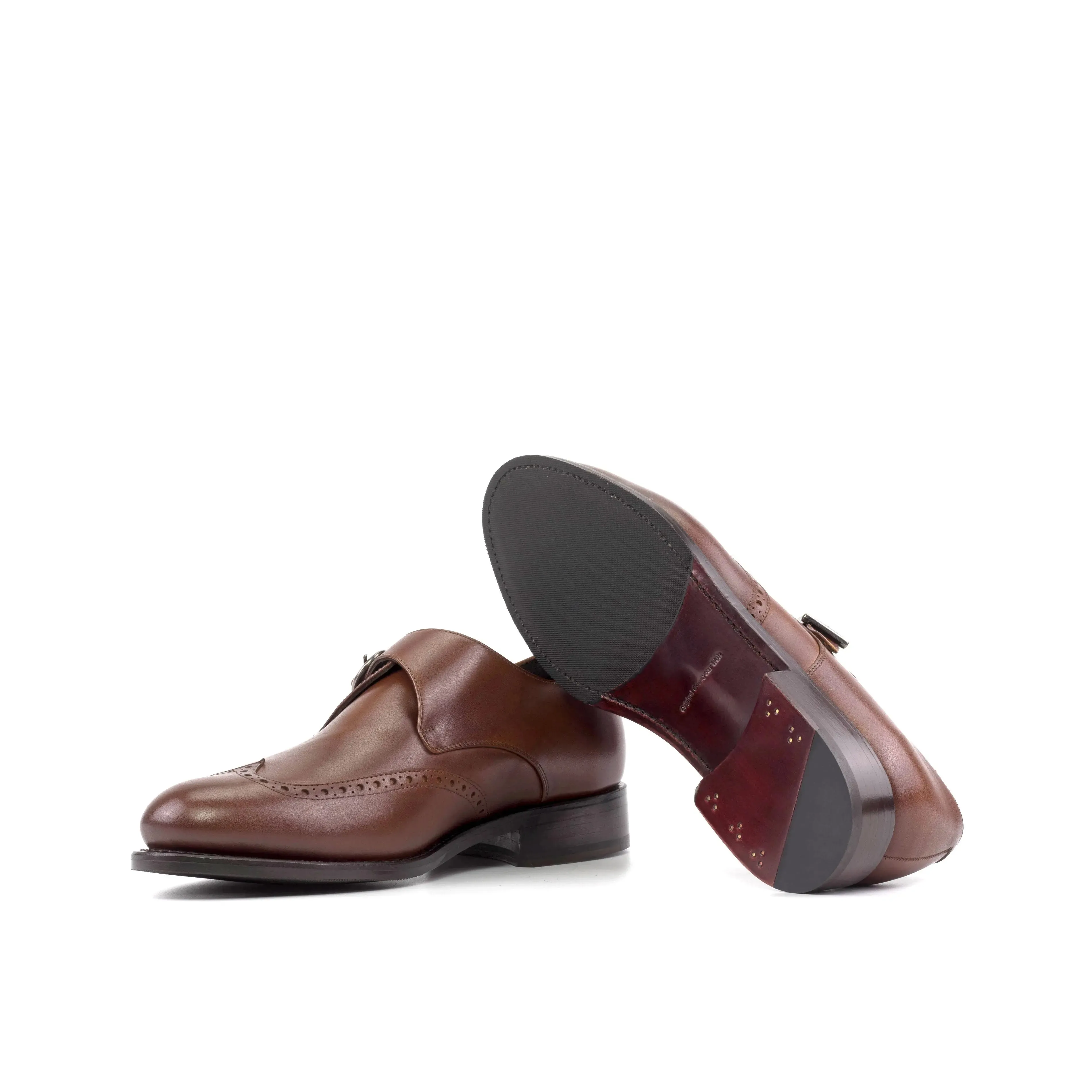 DapperFam Brenno in Med Brown Men's Italian Leather Single Monk