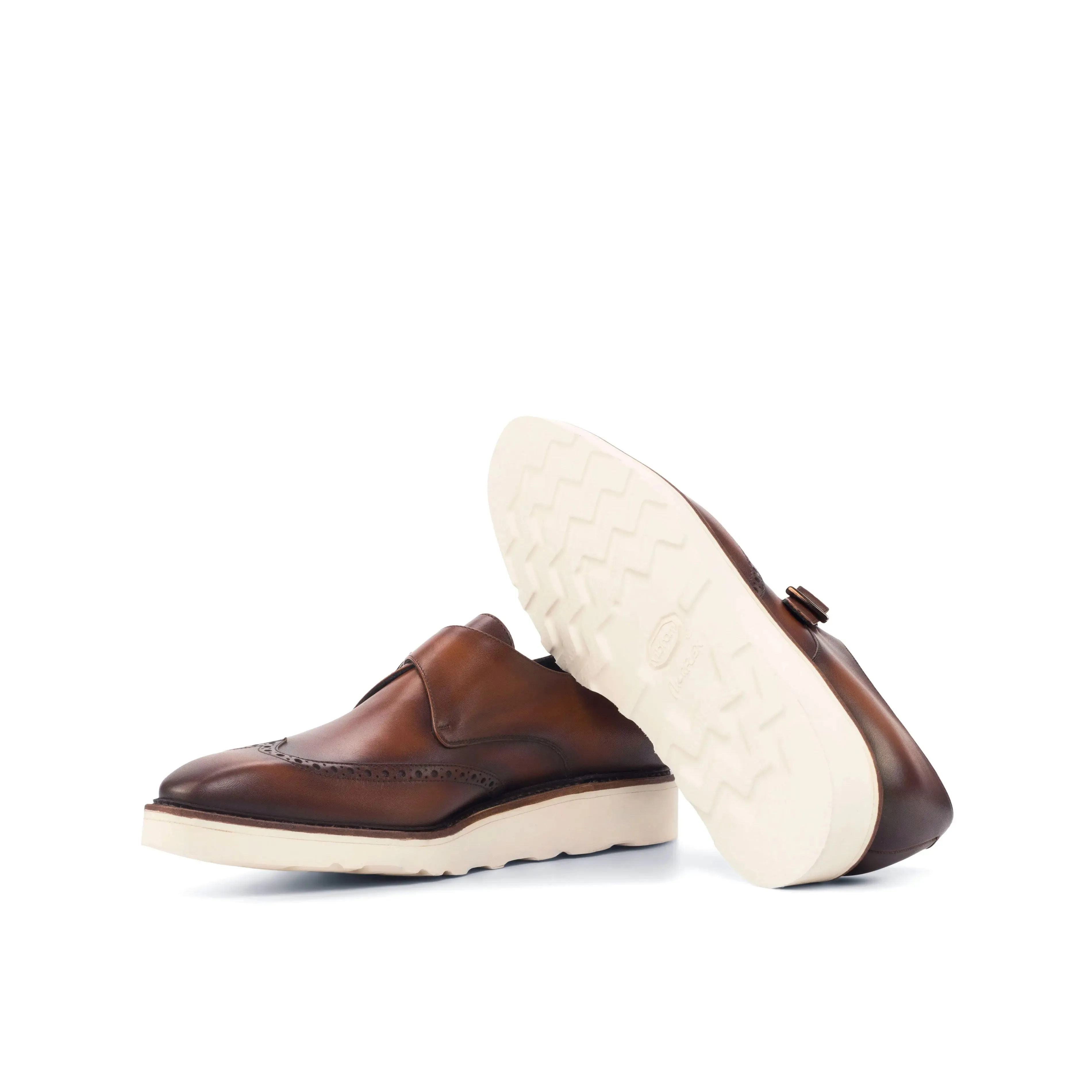 DapperFam Brenno in Med Brown Men's Italian Leather Single Monk