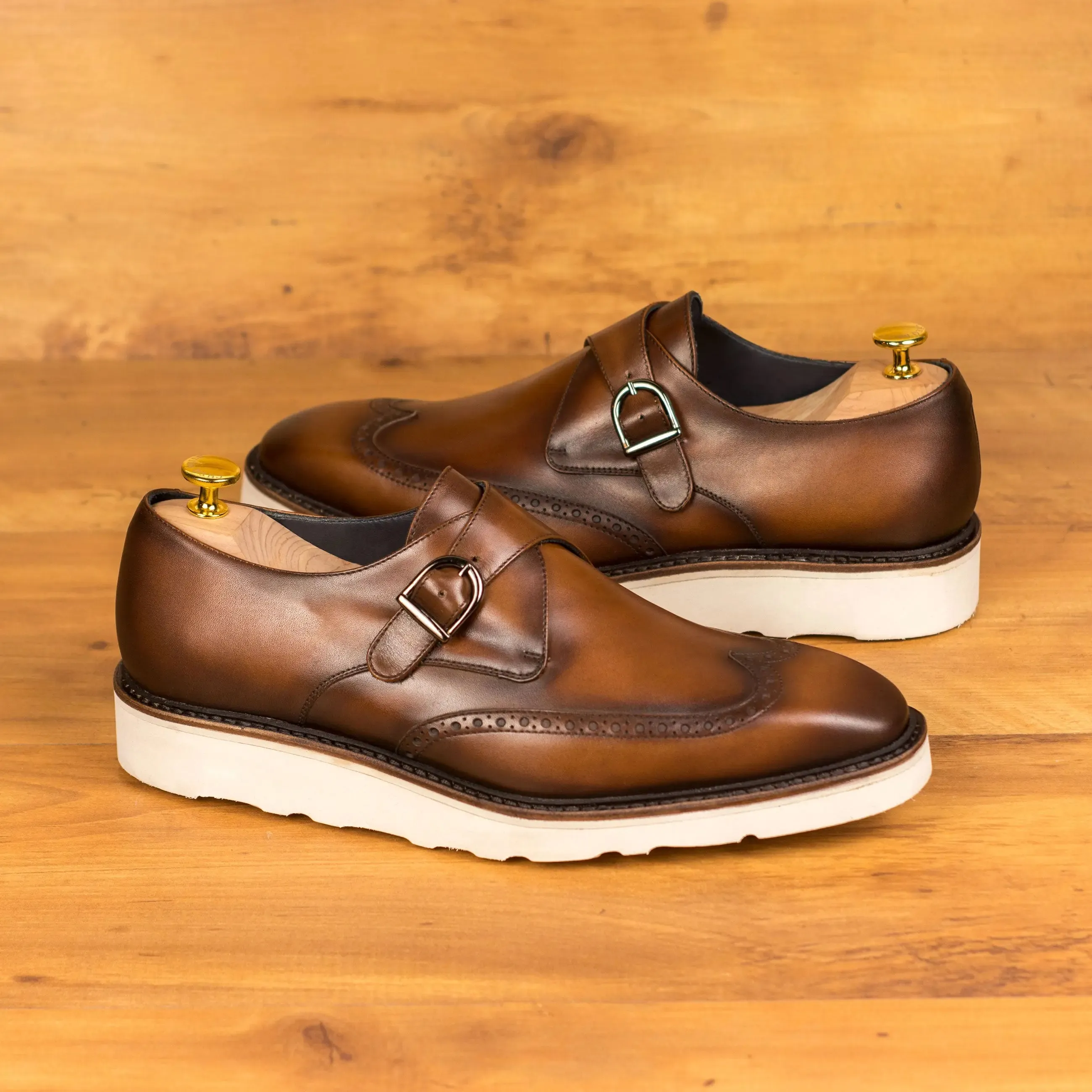 DapperFam Brenno in Med Brown Men's Italian Leather Single Monk