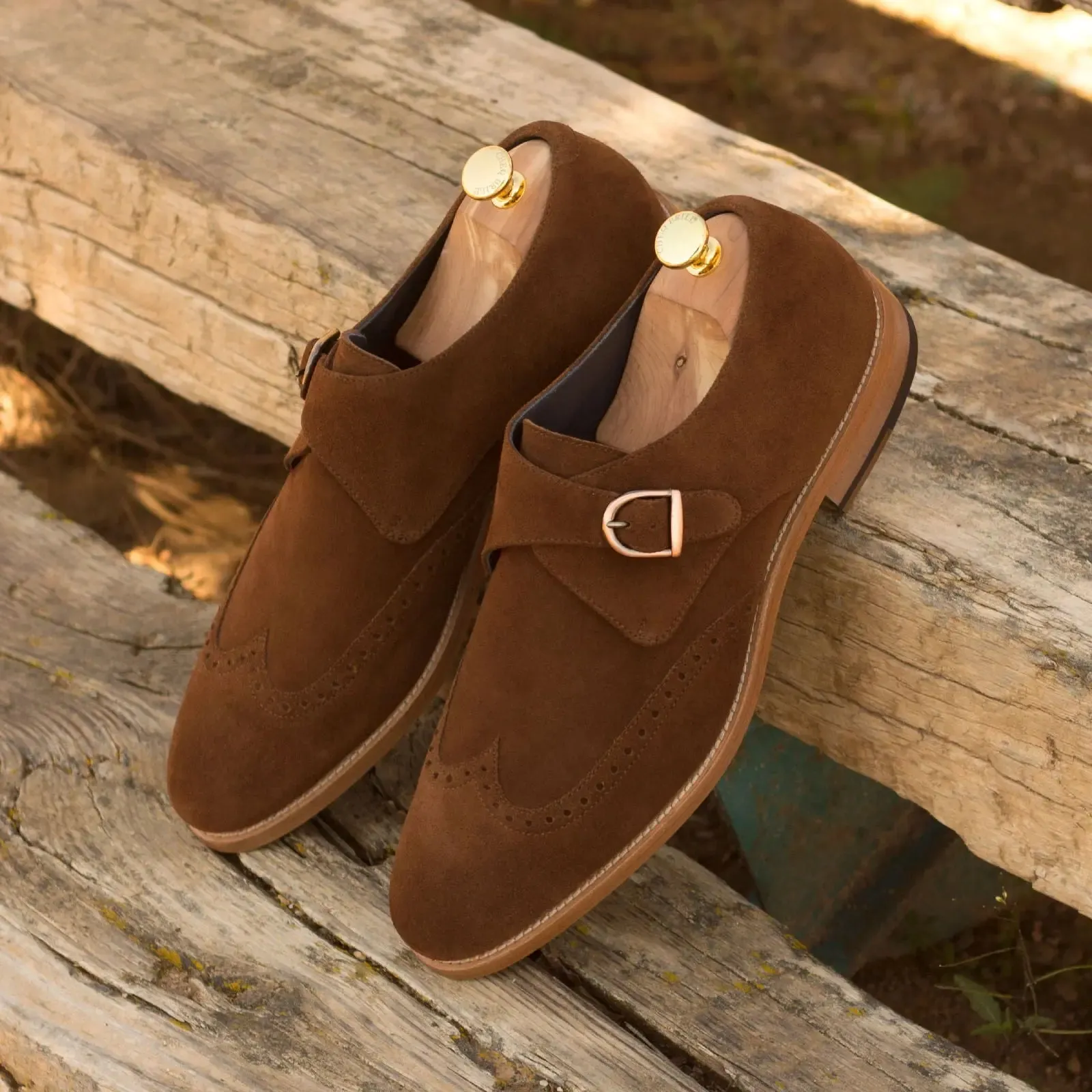 DapperFam Brenno in Med Brown Men's Lux Suede Single Monk