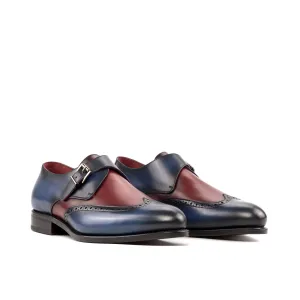 DapperFam Brenno in Navy / Burgundy Men's Italian Leather Single Monk