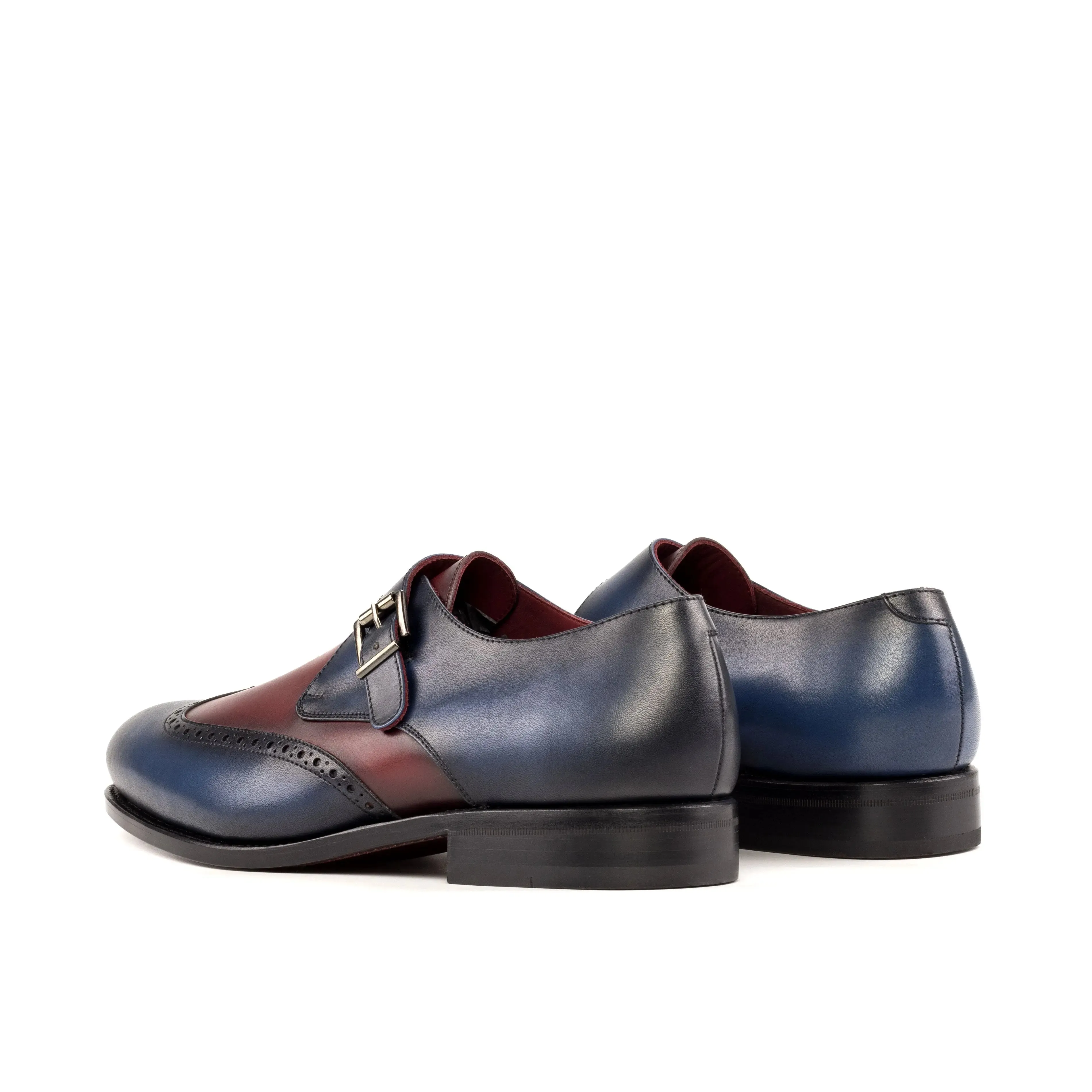 DapperFam Brenno in Navy / Burgundy Men's Italian Leather Single Monk