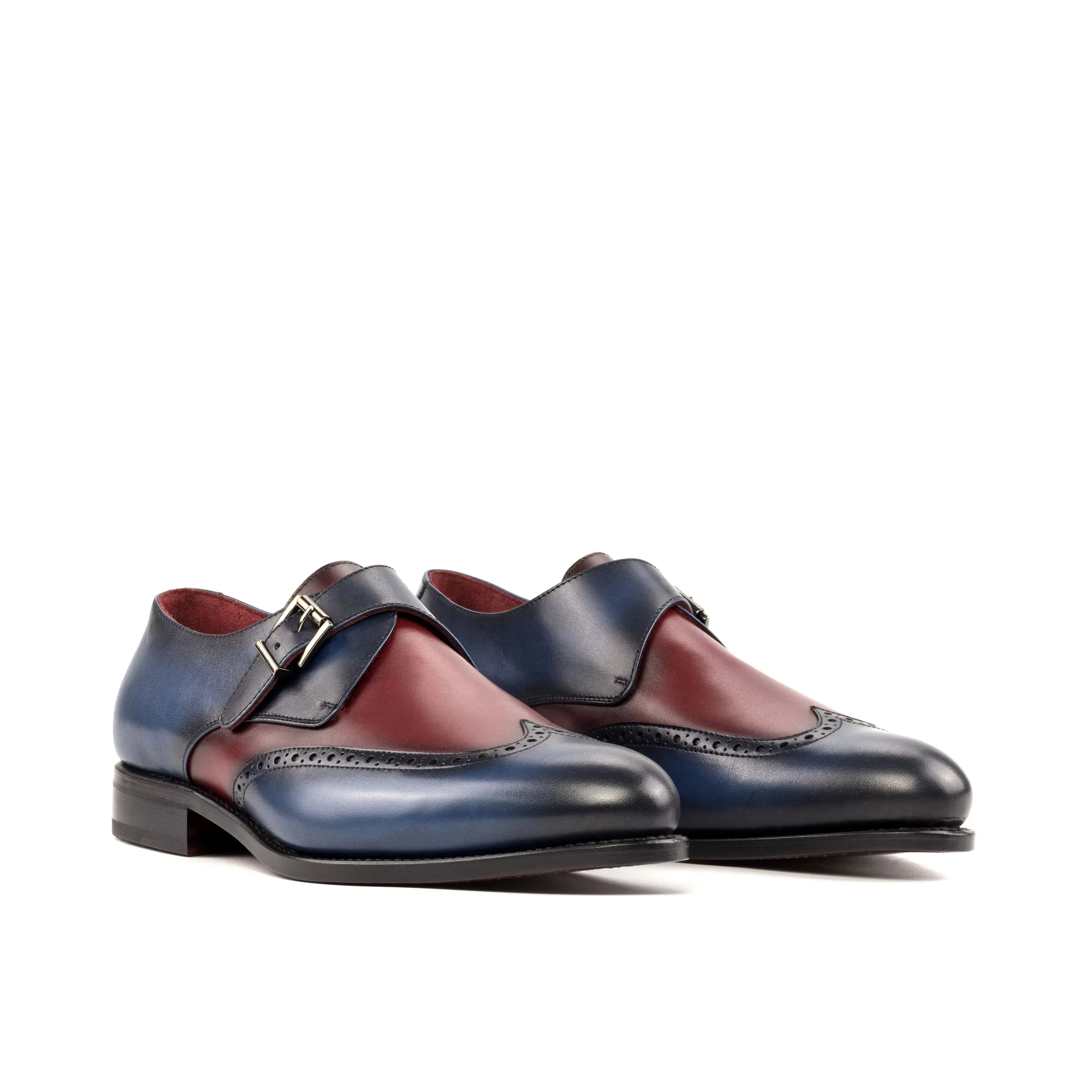 DapperFam Brenno in Navy / Burgundy Men's Italian Leather Single Monk