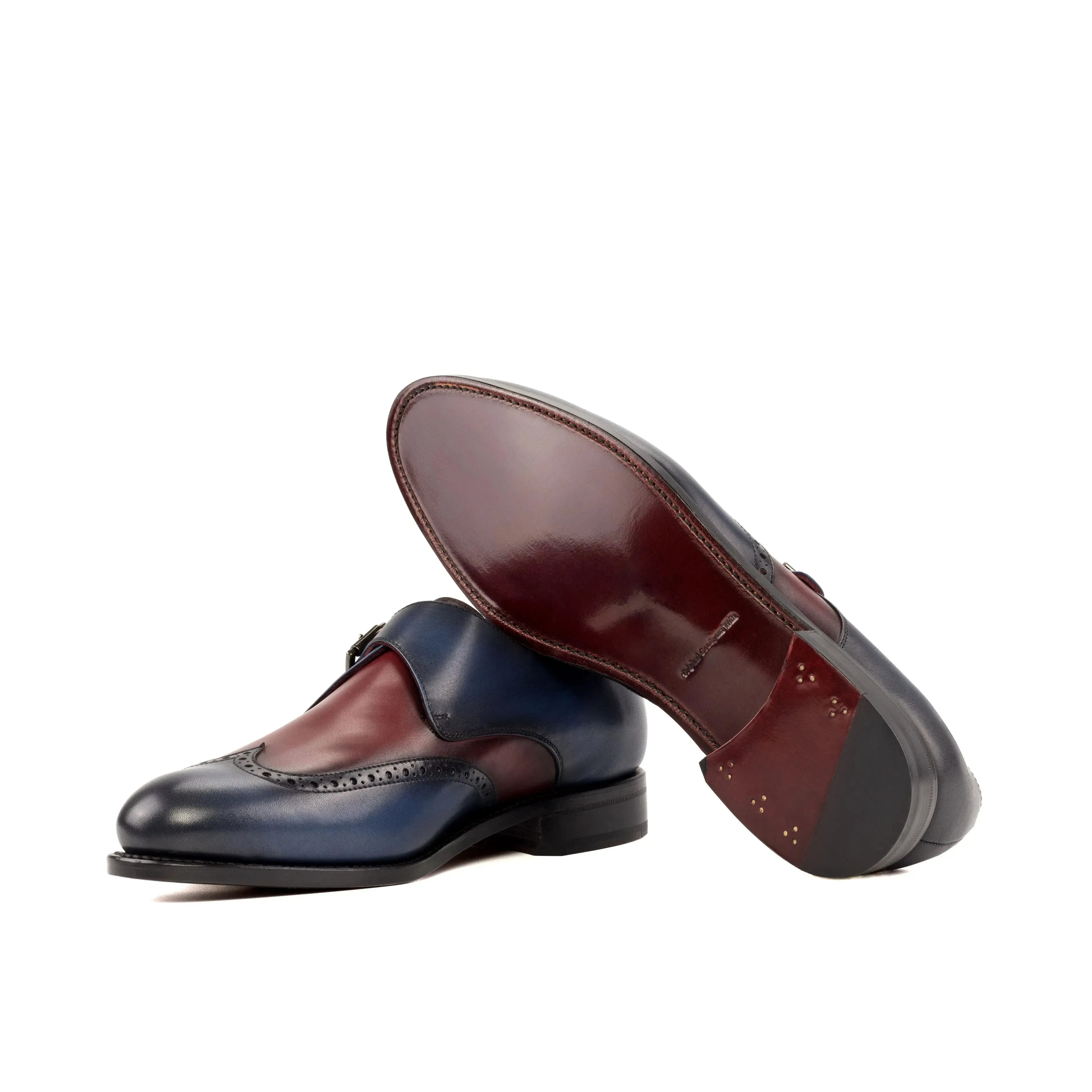 DapperFam Brenno in Navy / Burgundy Men's Italian Leather Single Monk