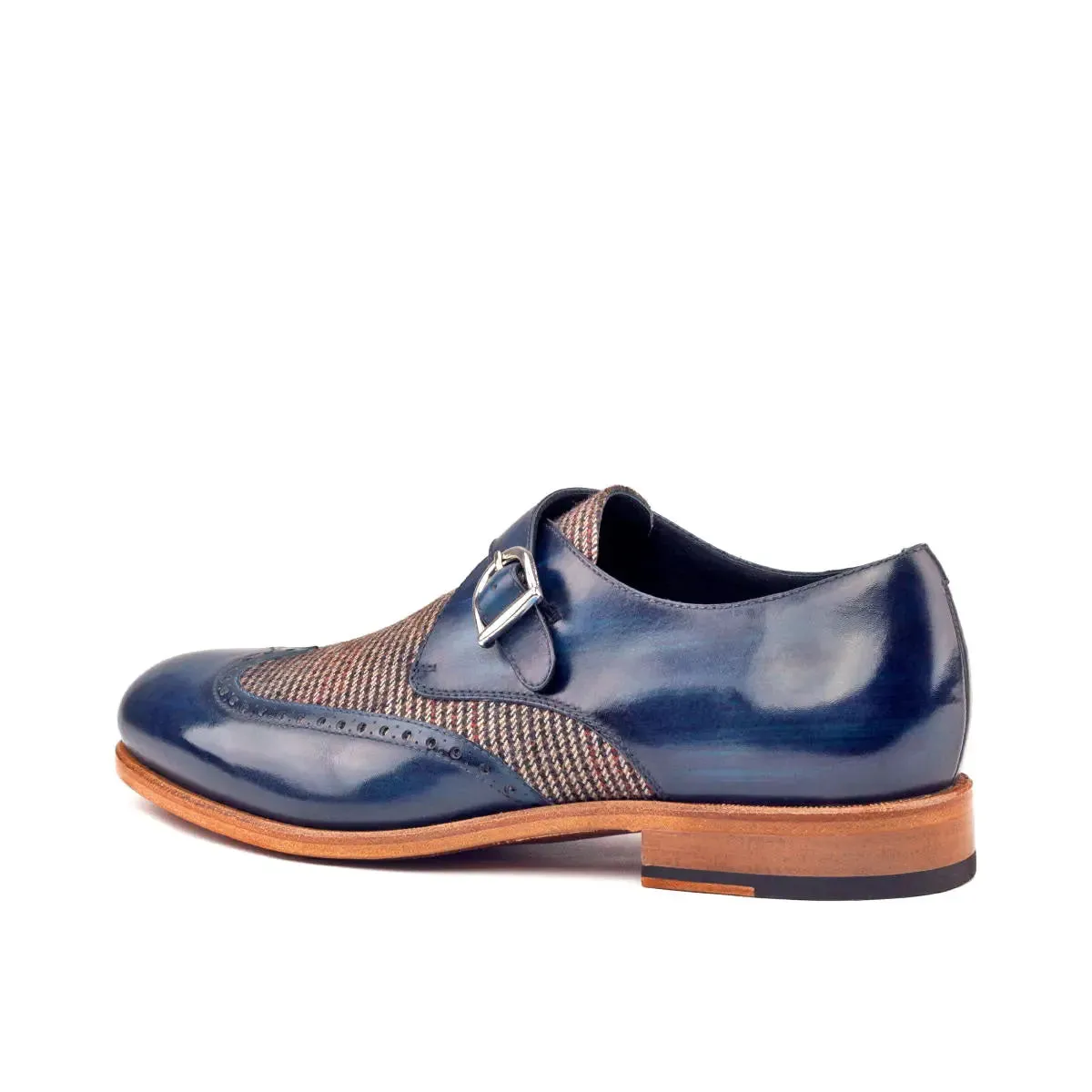 DapperFam Brenno in Tweed / Denim Men's Sartorial & Hand-Painted Patina Single Monk