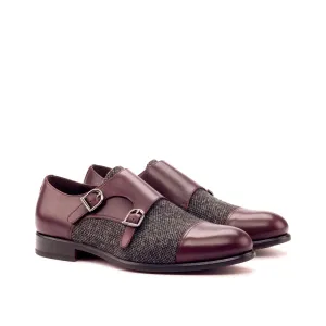 DapperFam Monaco in Burgundy / Nailhead Men's Sartorial & Italian Leather Double Monk
