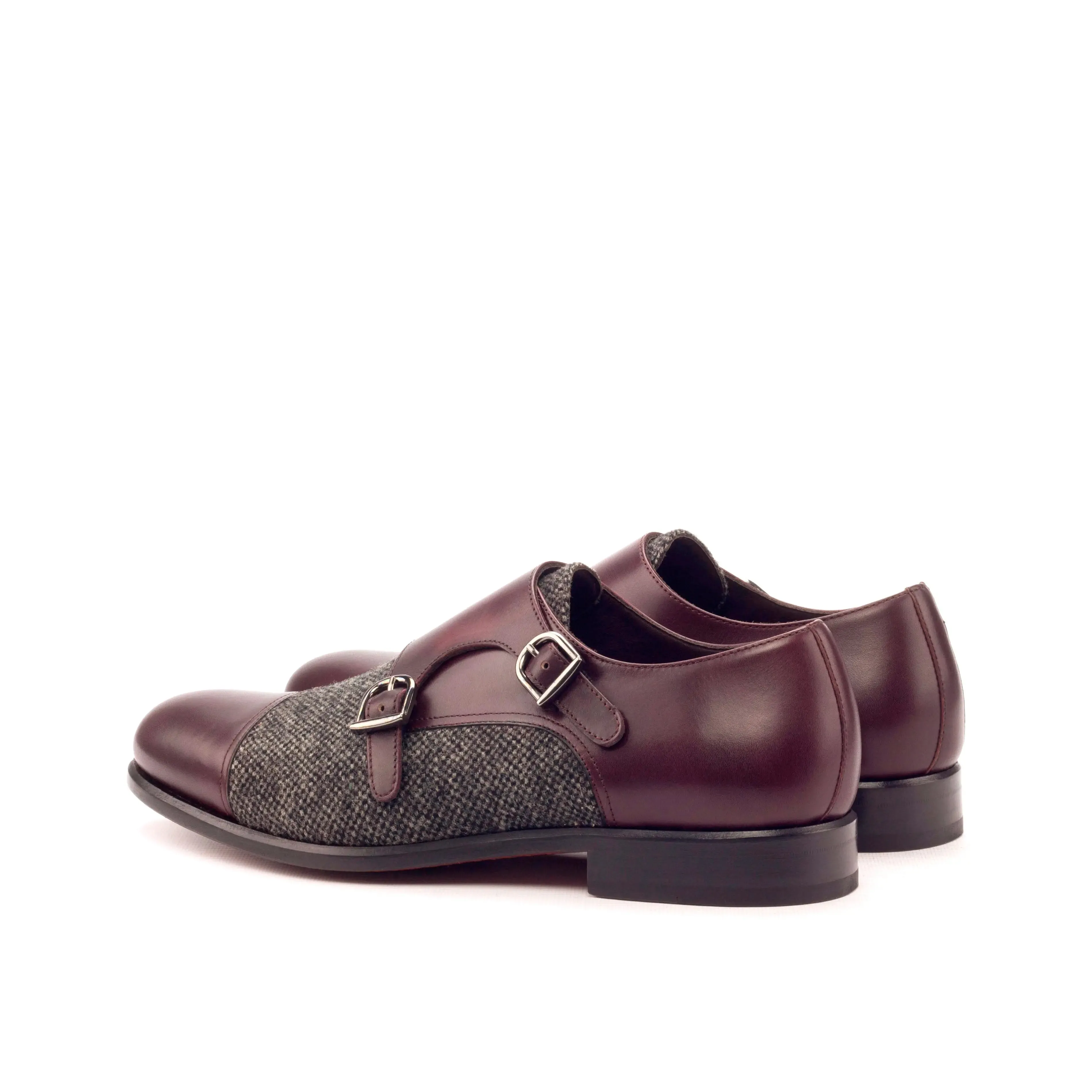 DapperFam Monaco in Burgundy / Nailhead Men's Sartorial & Italian Leather Double Monk