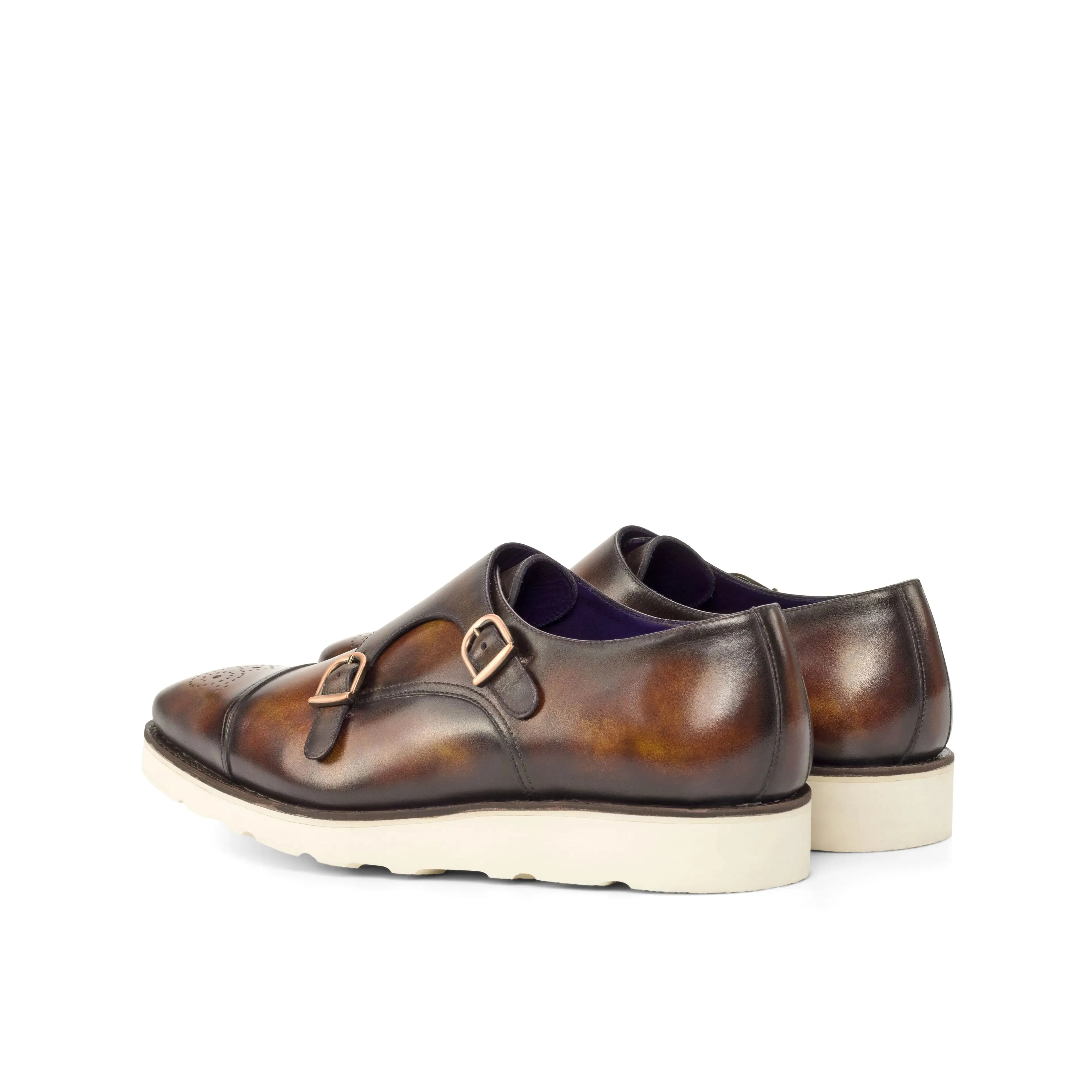 DapperFam Monaco in Fire Men's Hand-Painted Patina Double Monk