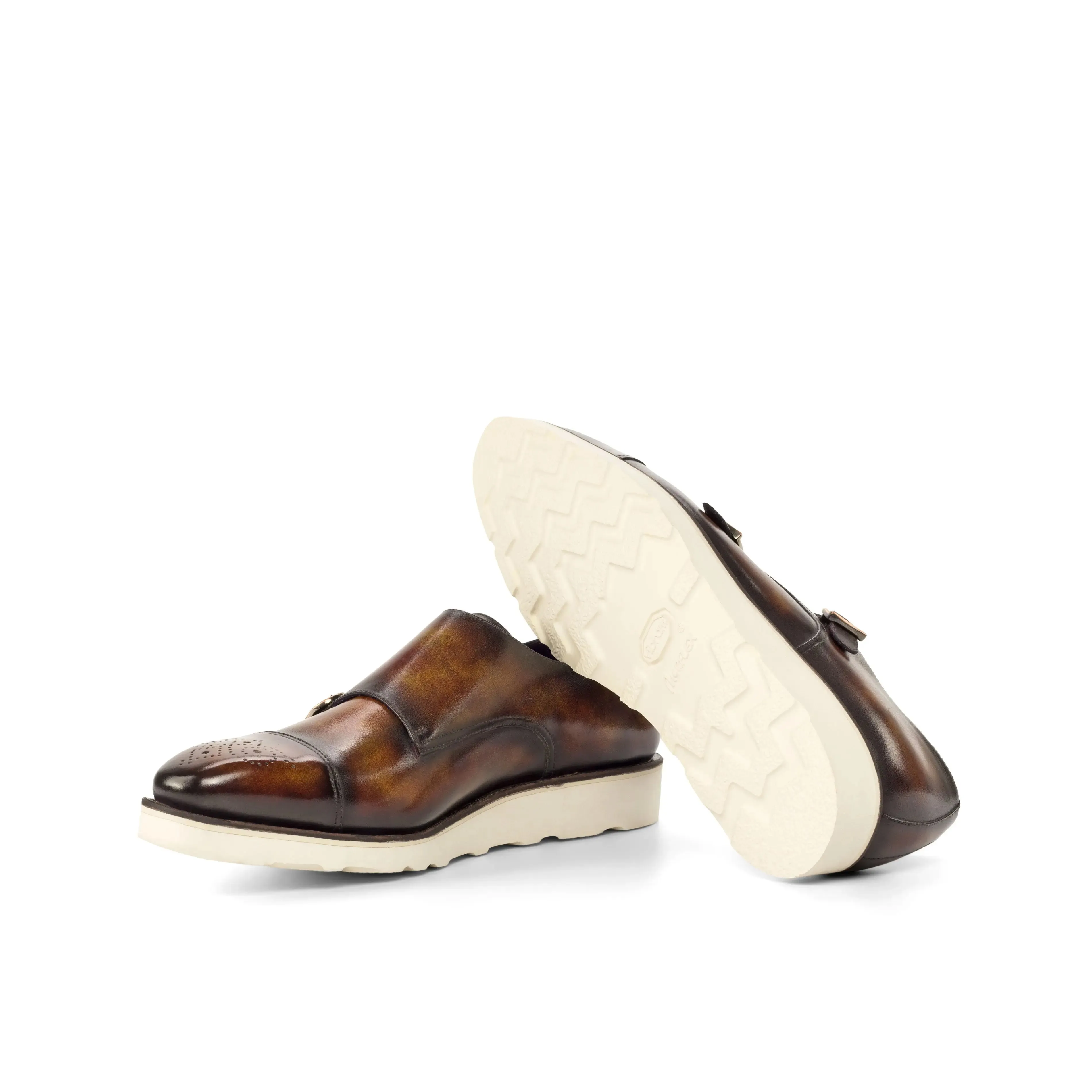 DapperFam Monaco in Fire Men's Hand-Painted Patina Double Monk