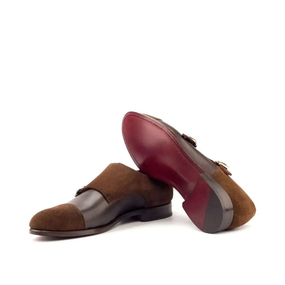 DapperFam Monaco in Med Brown / Dark Brown Men's Lux Suede & Italian Leather Double Monk
