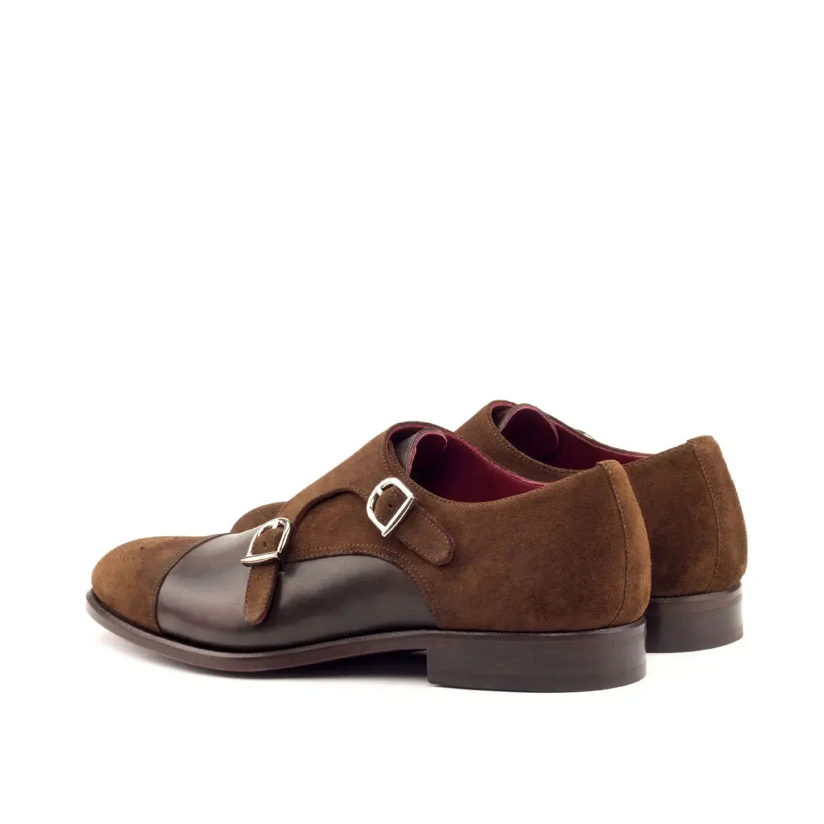 DapperFam Monaco in Med Brown / Dark Brown Men's Lux Suede & Italian Leather Double Monk