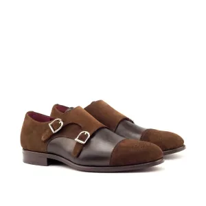 DapperFam Monaco in Med Brown / Dark Brown Men's Lux Suede & Italian Leather Double Monk