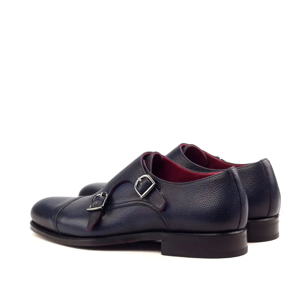 DapperFam Monaco in Navy Men's Italian Full Grain Leather Double Monk