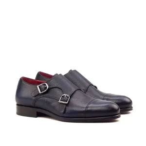 DapperFam Monaco in Navy Men's Italian Full Grain Leather Double Monk