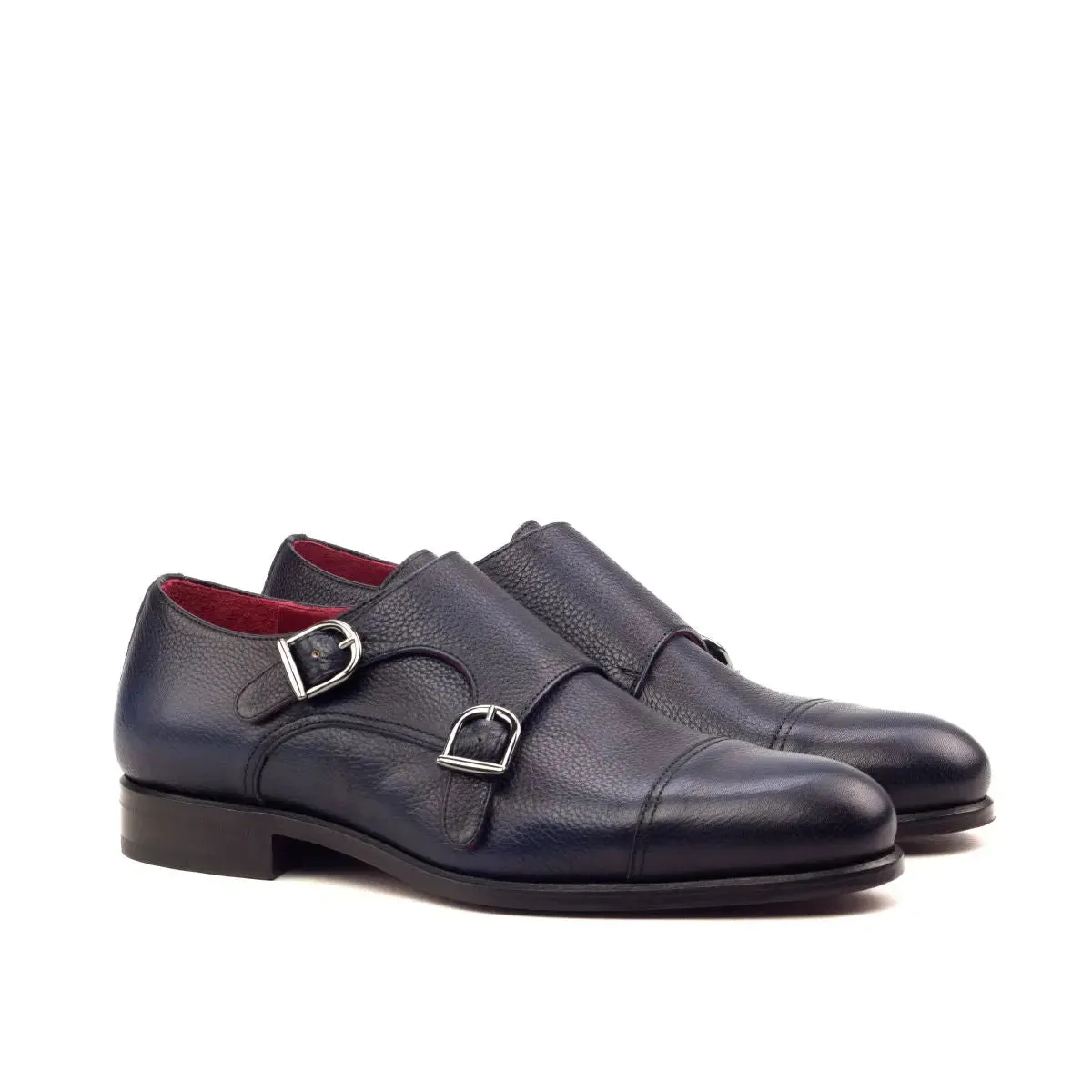 DapperFam Monaco in Navy Men's Italian Full Grain Leather Double Monk