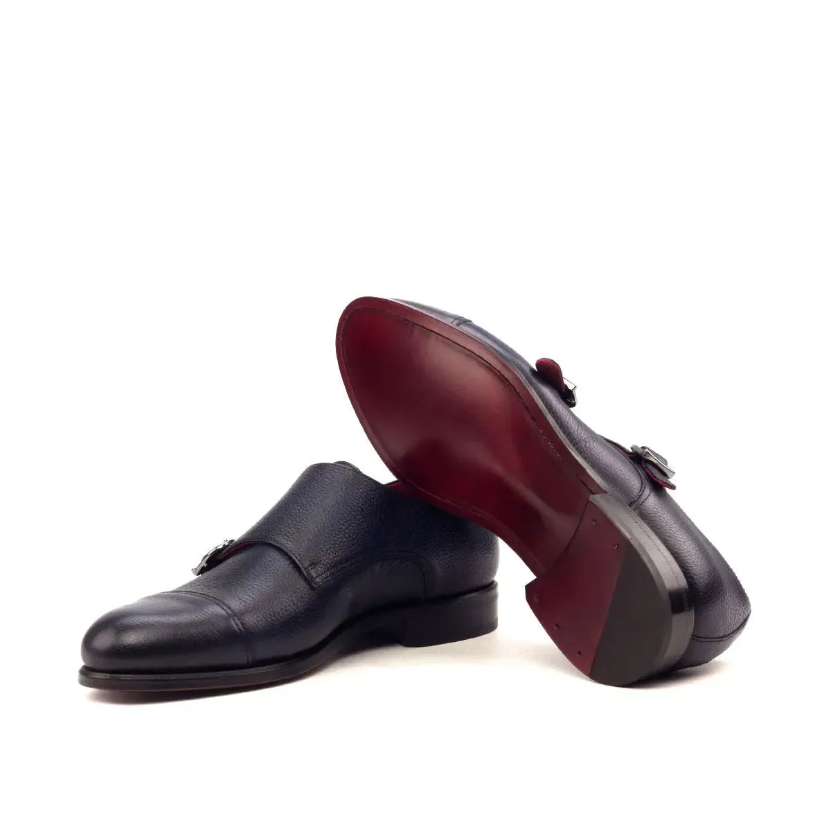 DapperFam Monaco in Navy Men's Italian Full Grain Leather Double Monk
