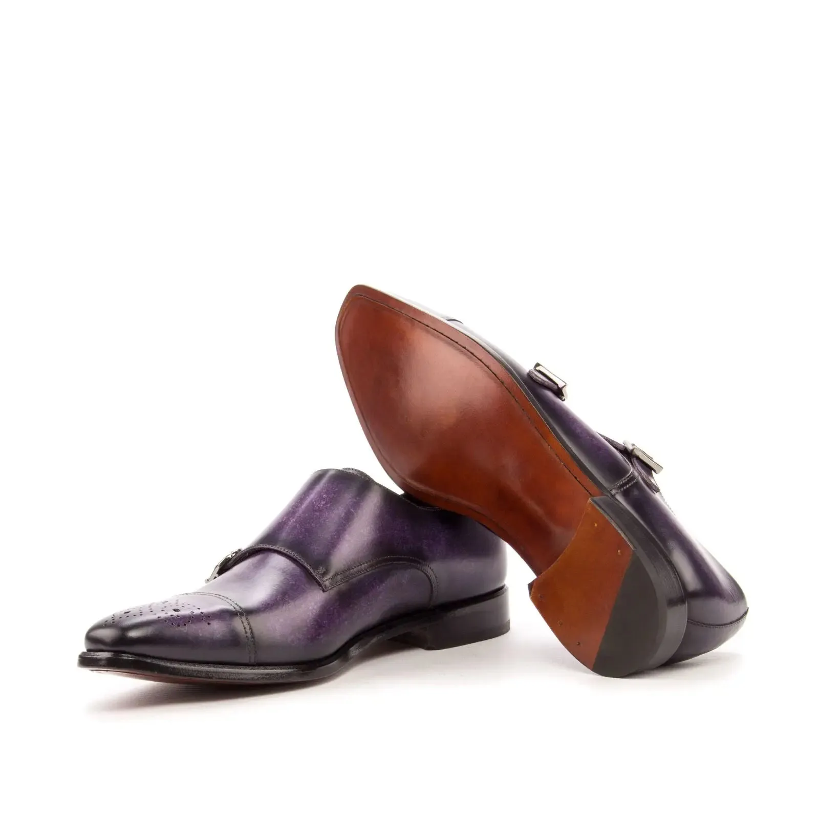 DapperFam Monaco in Purple Men's Hand-Painted Patina Double Monk