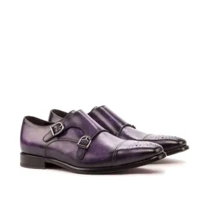 DapperFam Monaco in Purple Men's Hand-Painted Patina Double Monk