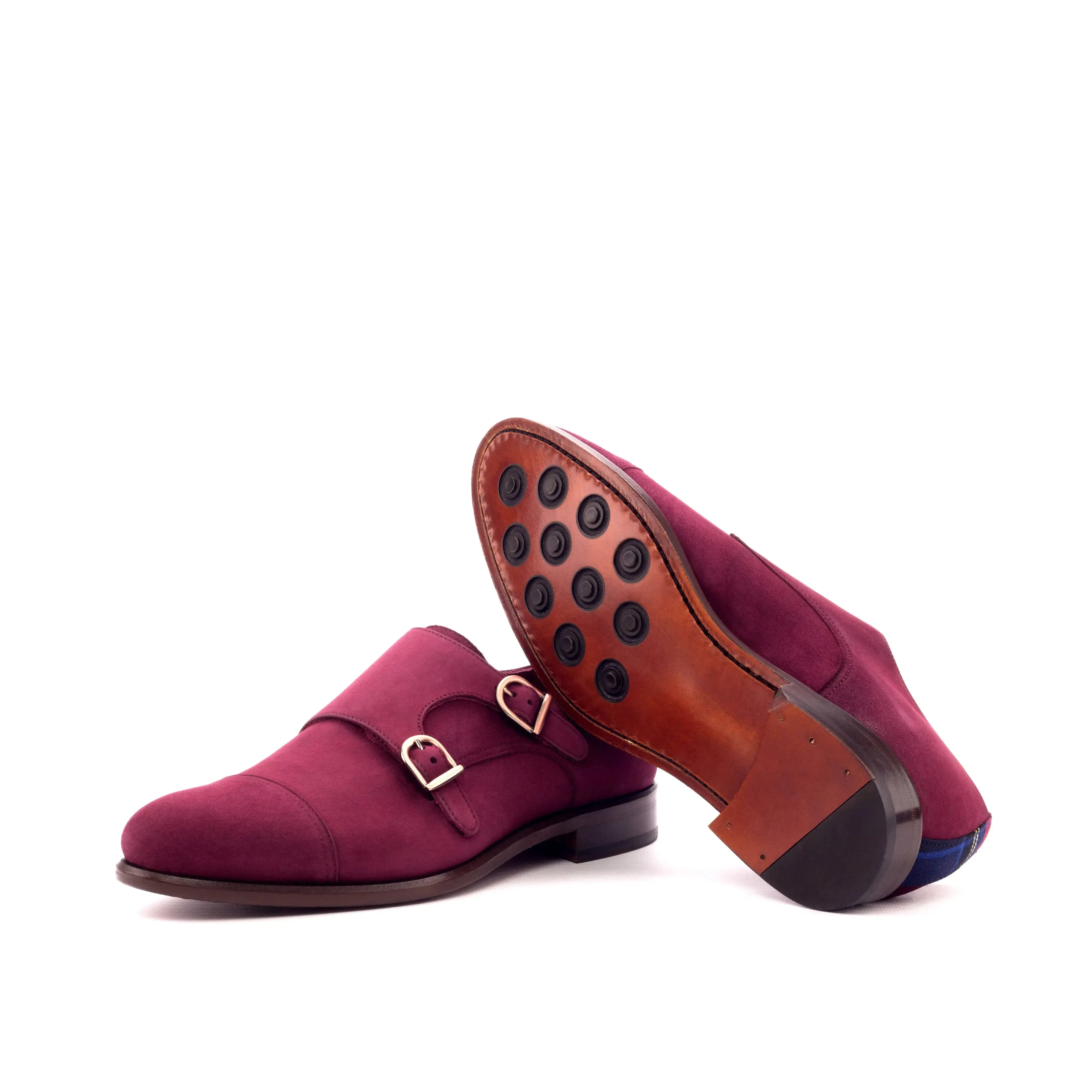 DapperFam Monaco in Tartan / Wine Men's Sartorial & Italian Suede Double Monk