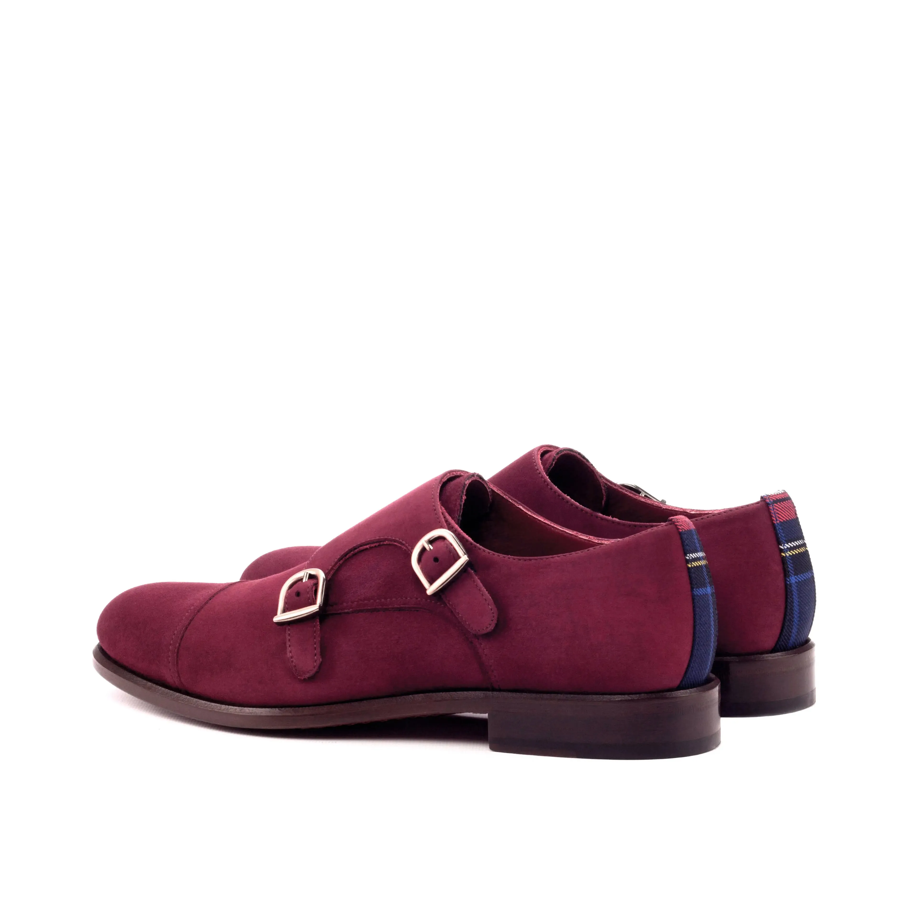 DapperFam Monaco in Tartan / Wine Men's Sartorial & Italian Suede Double Monk