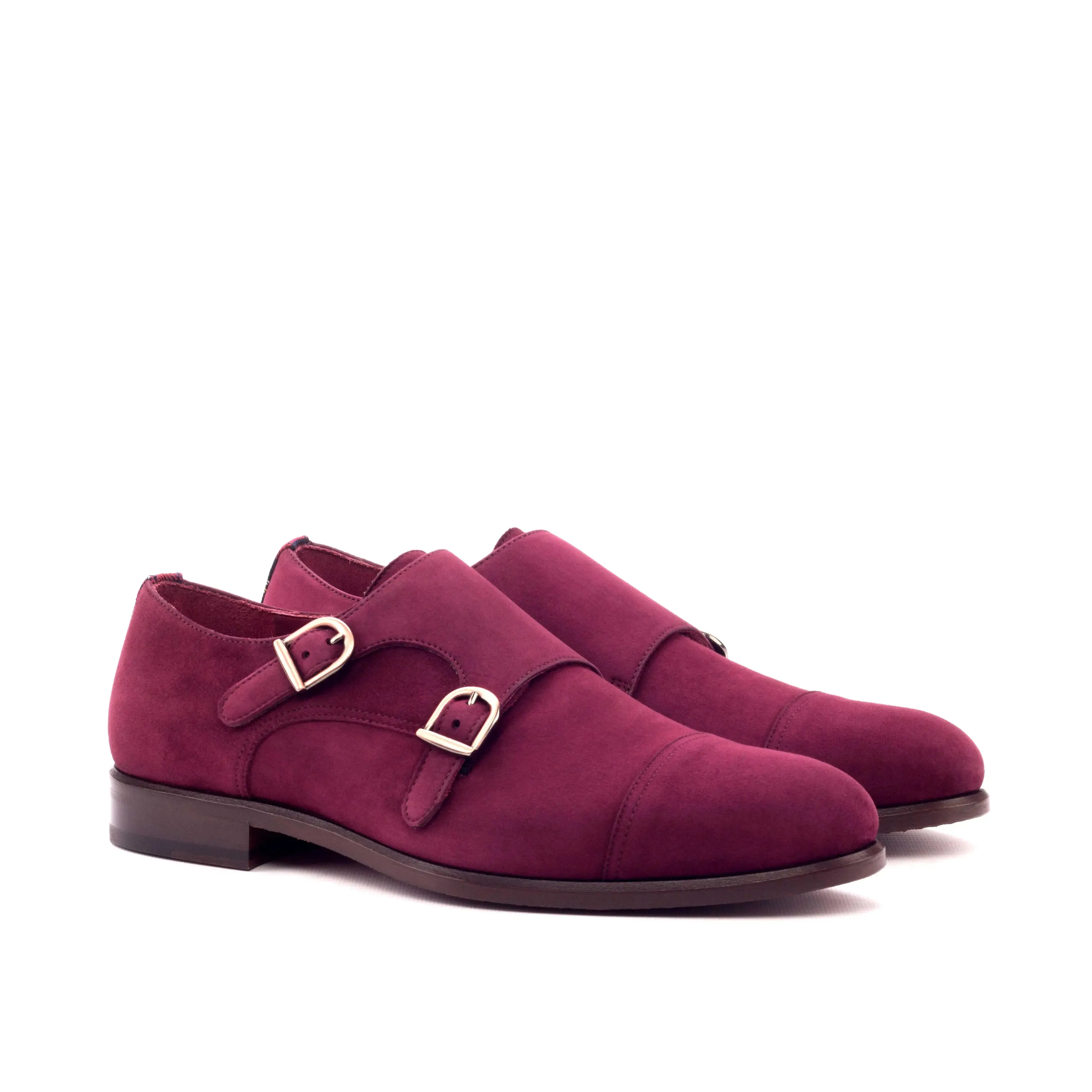 DapperFam Monaco in Tartan / Wine Men's Sartorial & Italian Suede Double Monk
