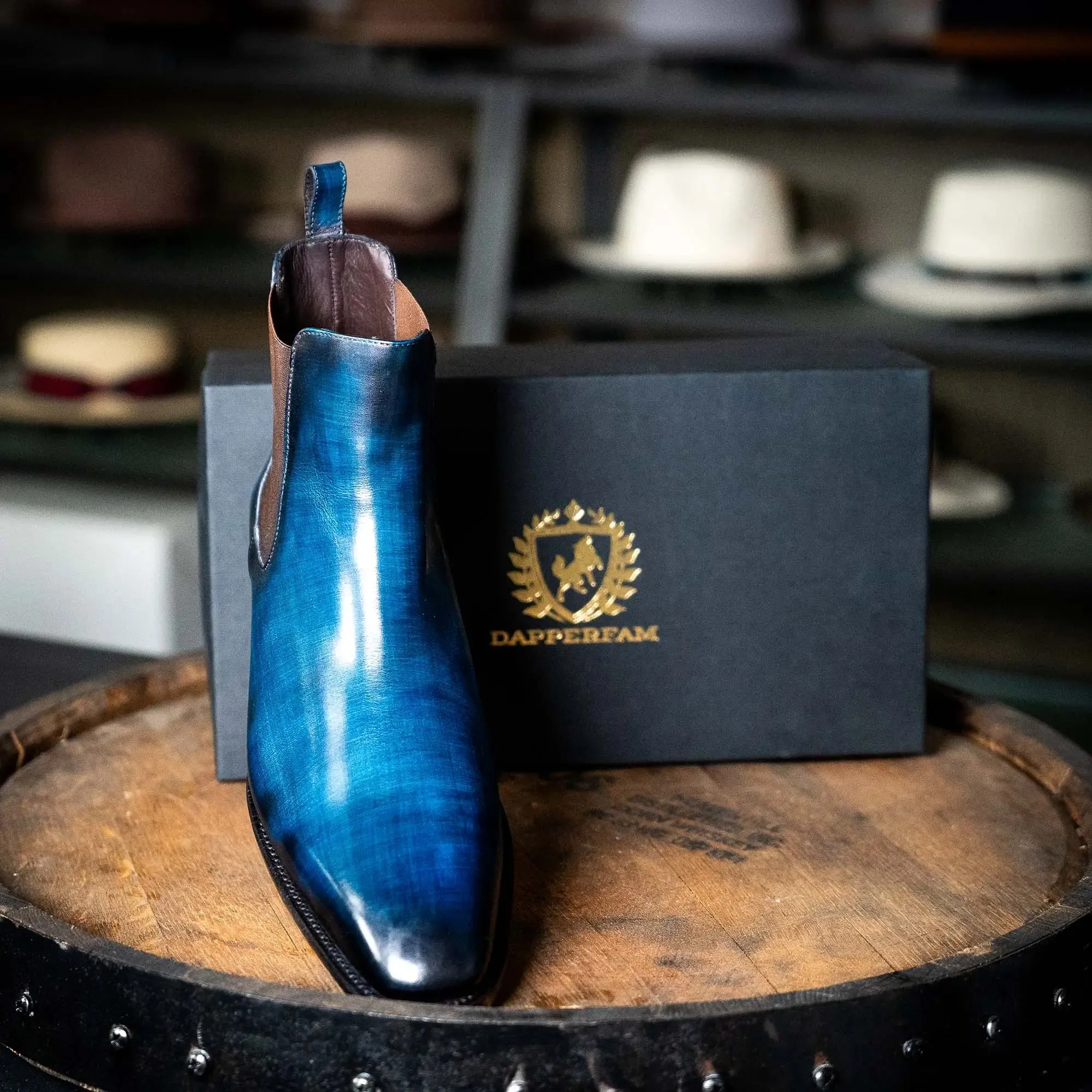 DapperFam Monza in Denim Men's Italian Leather Chelsea Boots