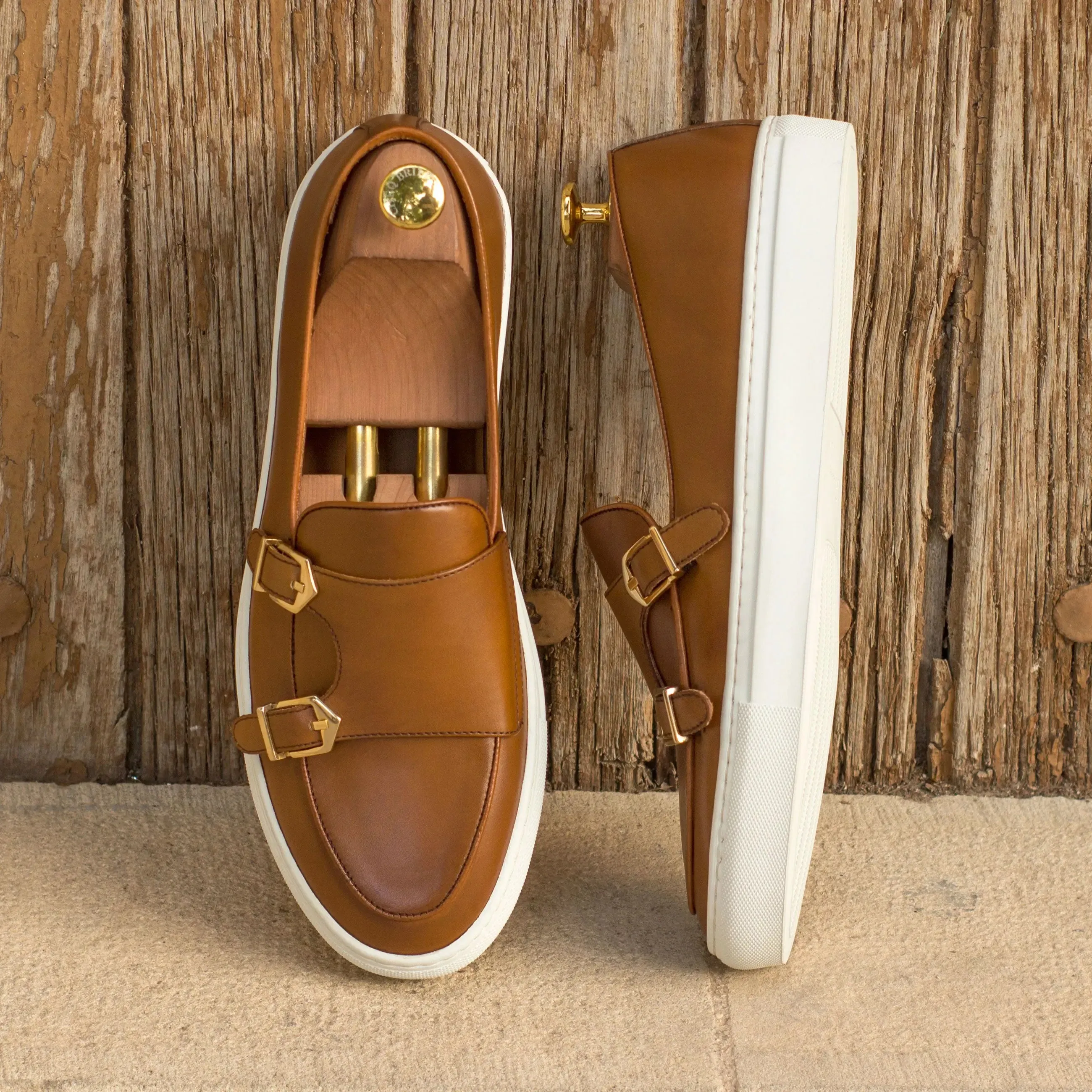 DapperFam Riviera in Cognac Men's Italian Leather Monk Sneaker