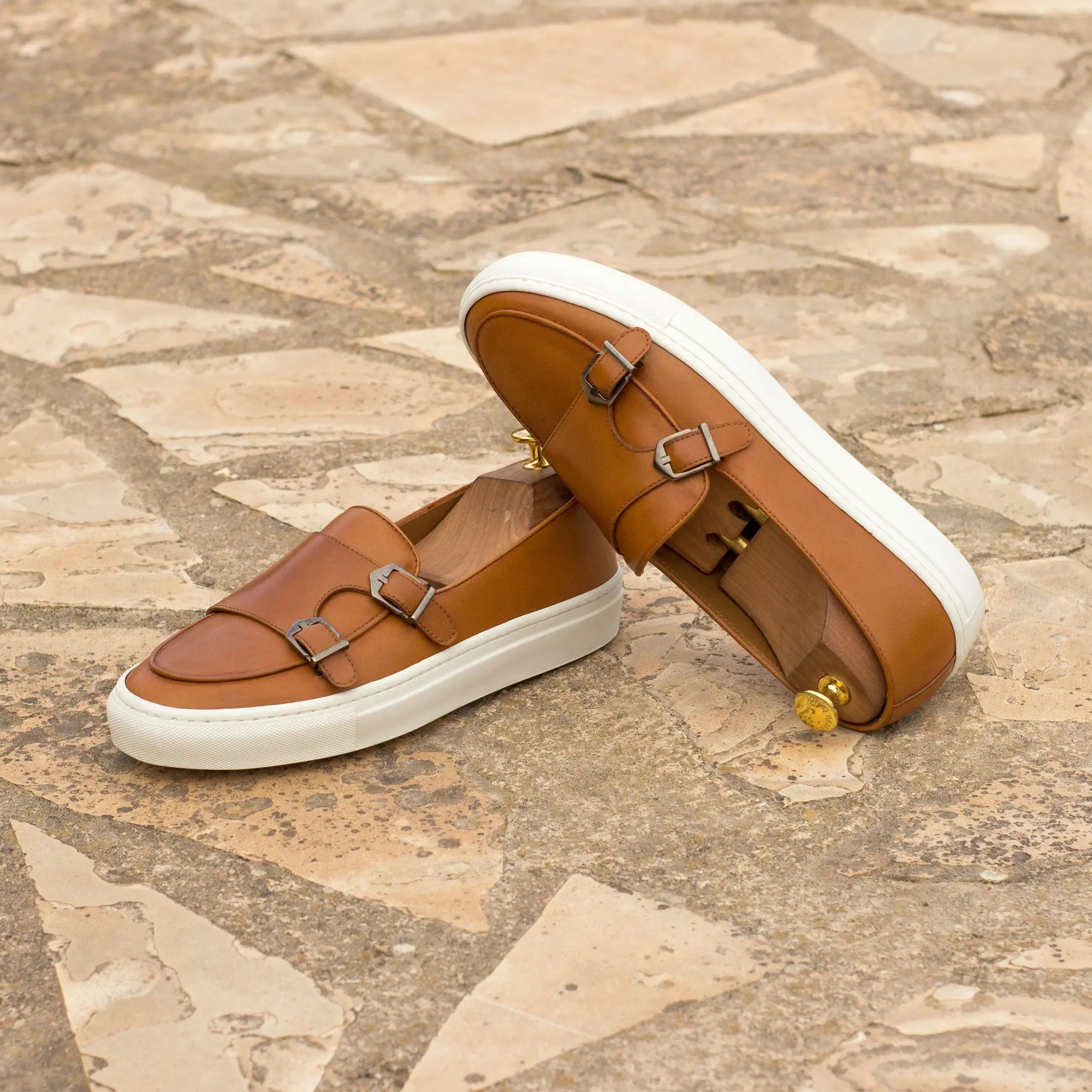 DapperFam Riviera in Light Brown Men's Italian Leather Monk Sneaker