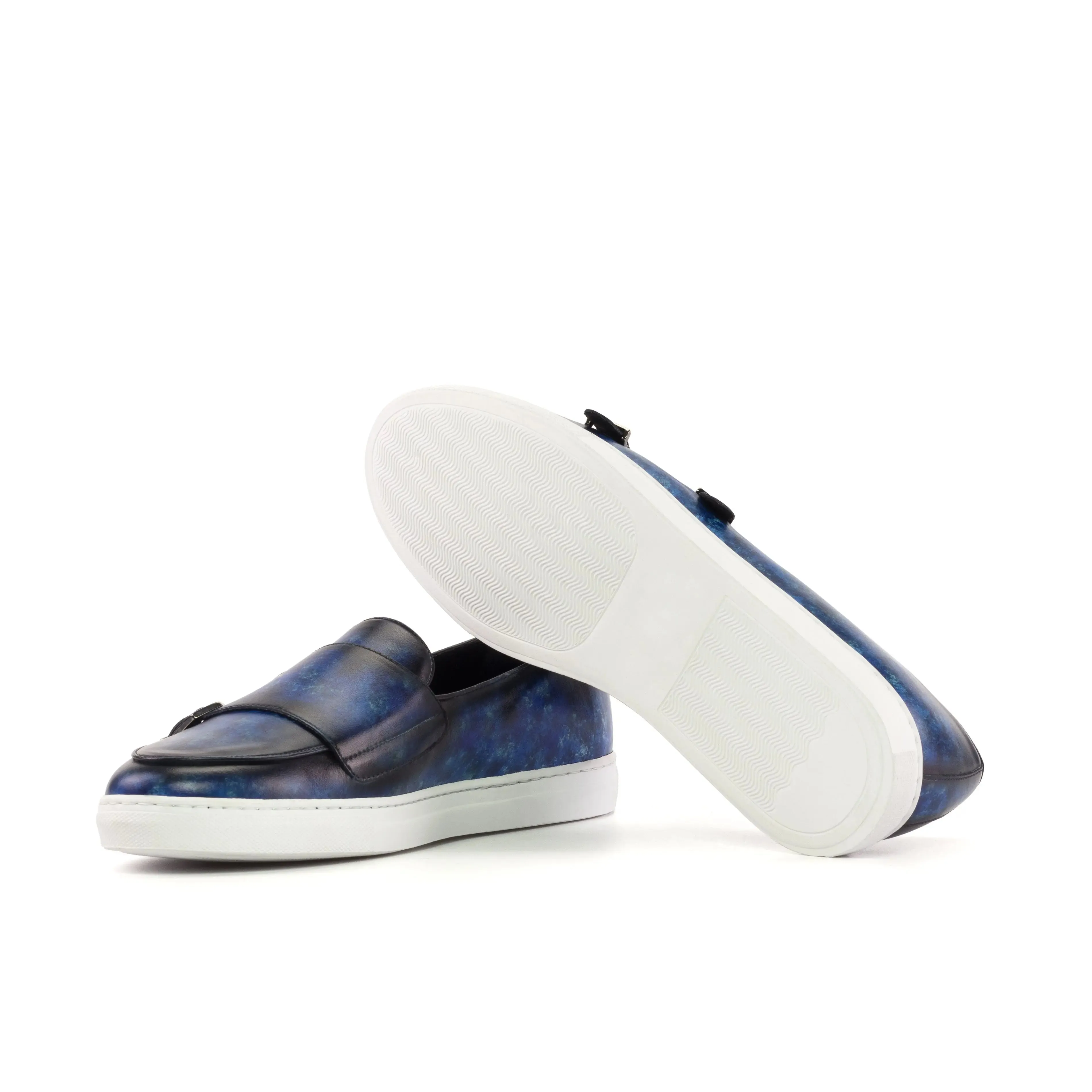 DapperFam Riviera in Navy Men's Hand-Painted Italian Leather Monk Sneaker