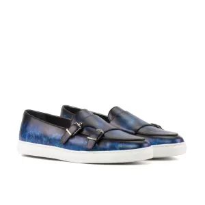 DapperFam Riviera in Navy Men's Hand-Painted Italian Leather Monk Sneaker