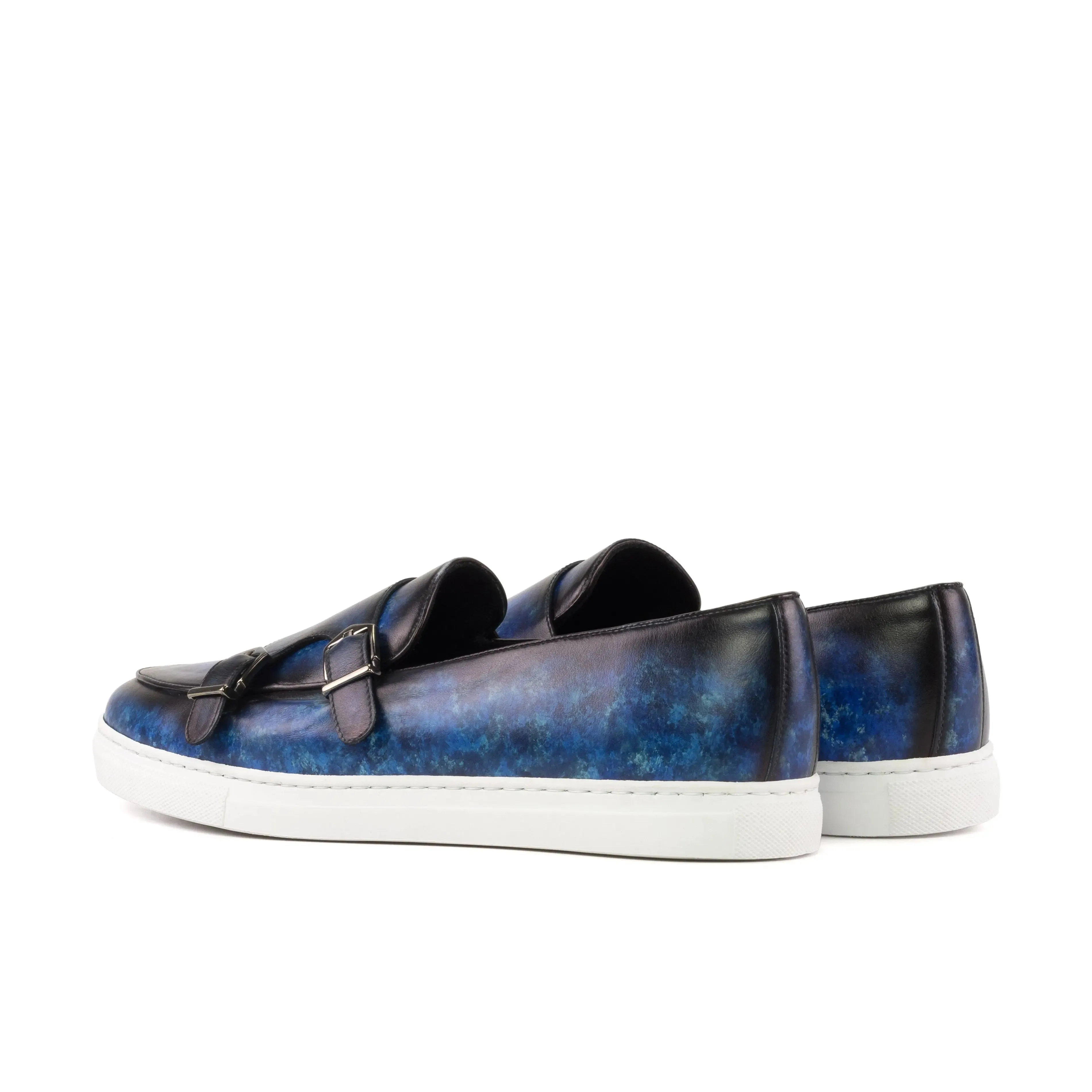 DapperFam Riviera in Navy Men's Hand-Painted Italian Leather Monk Sneaker