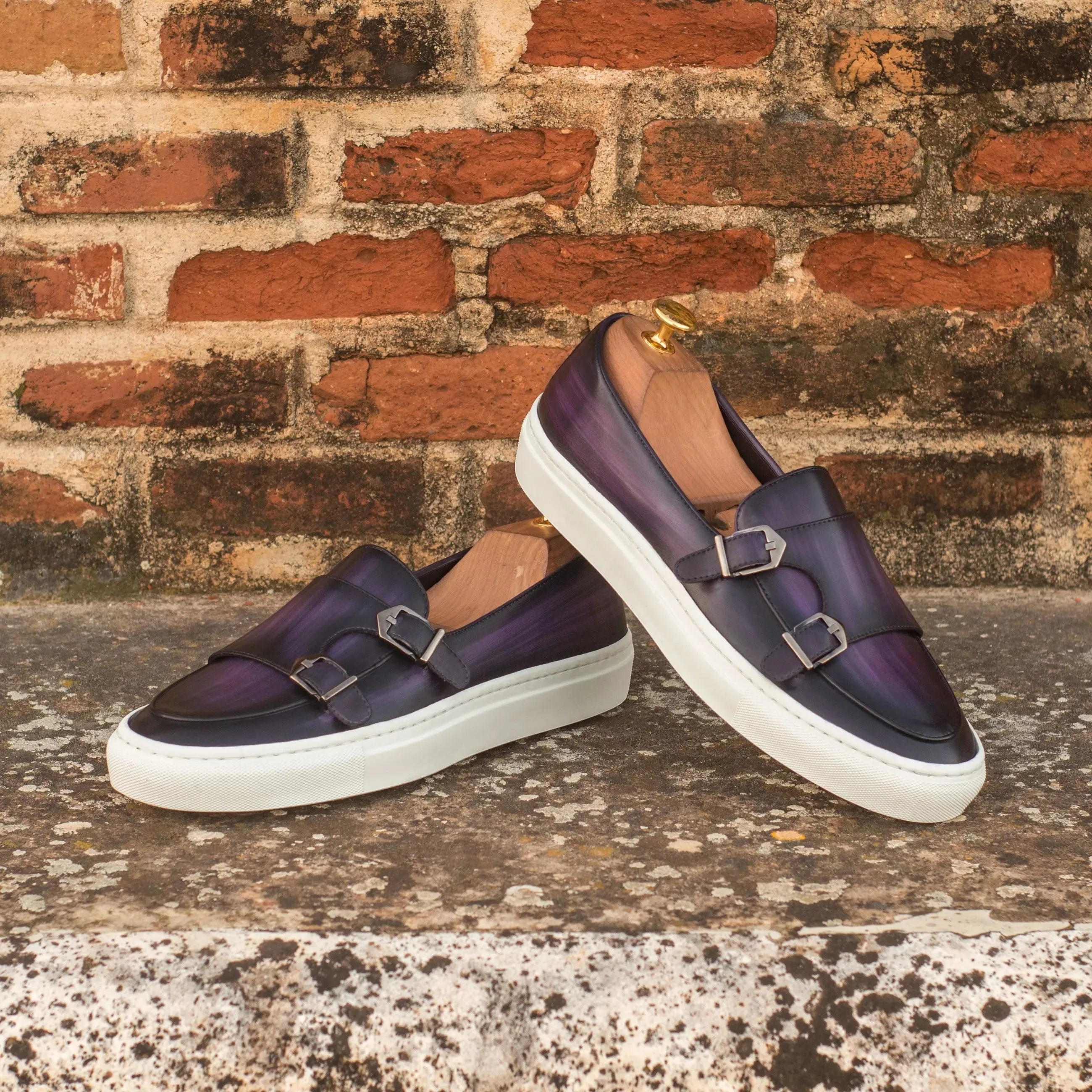 DapperFam Riviera in Purple Men's Hand-Painted Italian Leather Monk Sneaker