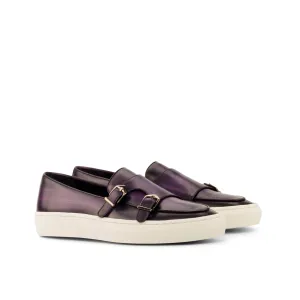 DapperFam Riviera in Purple Men's Hand-Painted Italian Leather Monk Sneaker