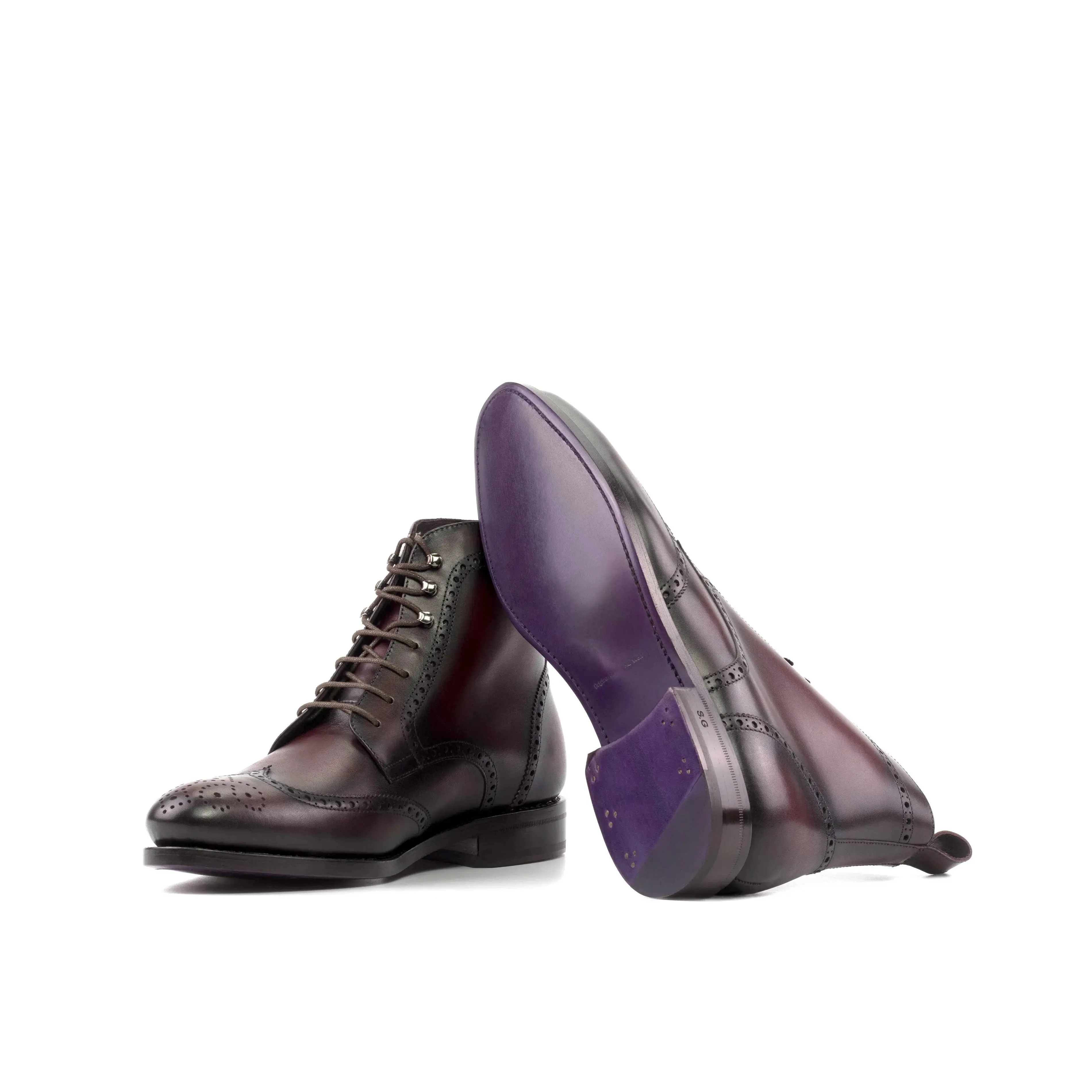 DapperFam Valiant in Burgundy Men's Italian Leather Military Brogue