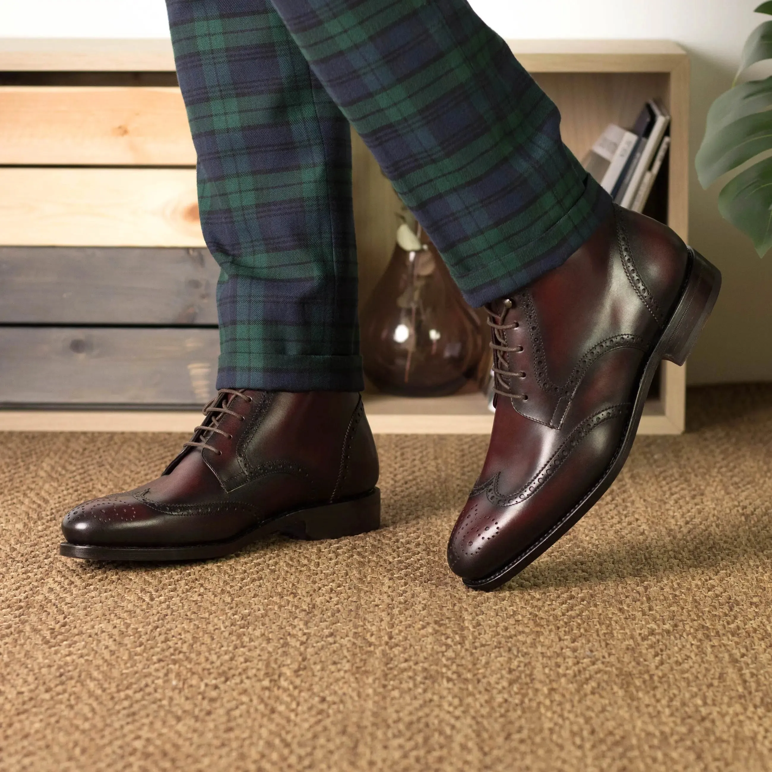 DapperFam Valiant in Burgundy Men's Italian Leather Military Brogue